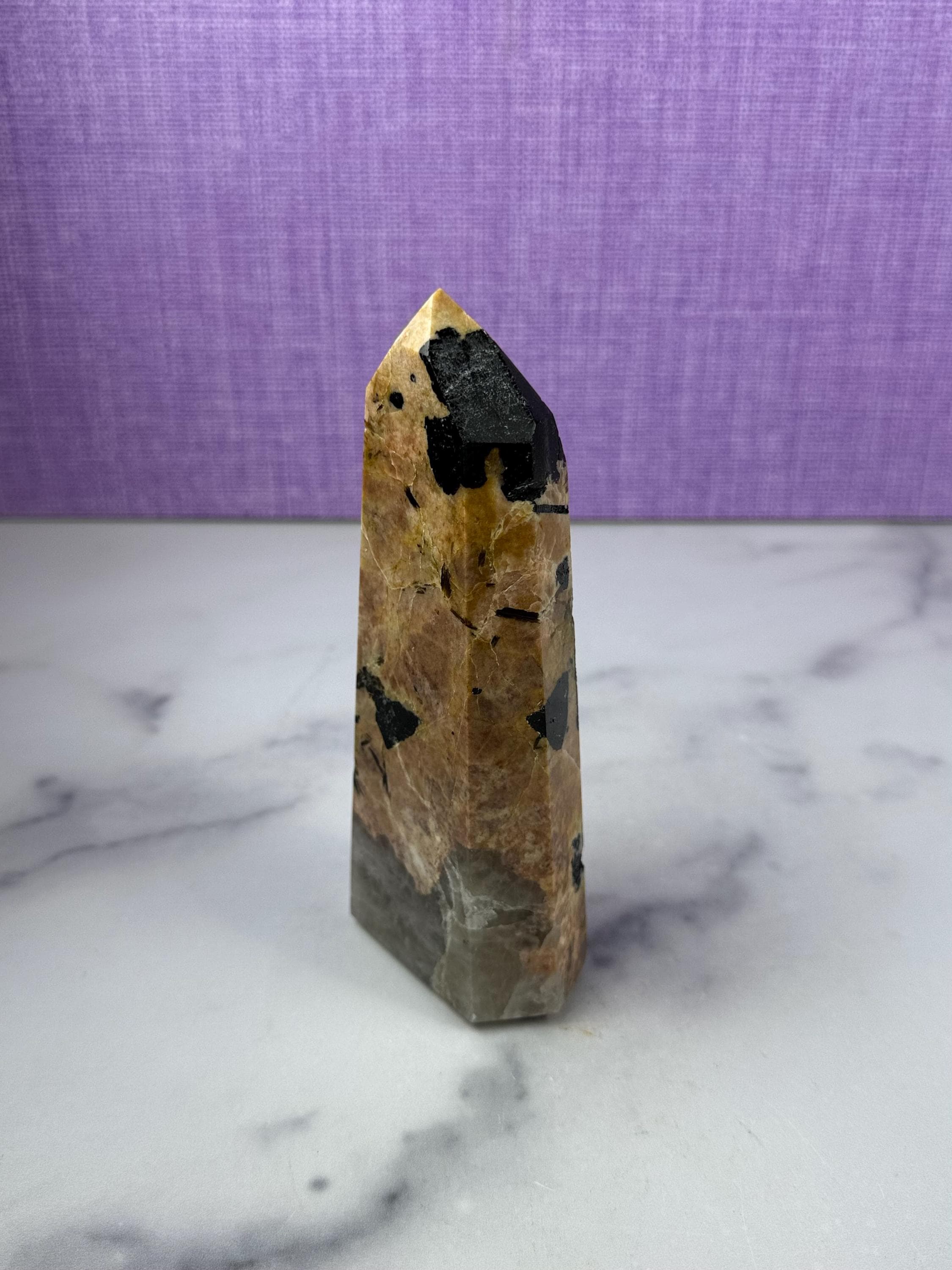 Polished Black Tourmaline Quartz Feldspar Crystal Tower, Protection Healing Stone, Spiritual Decor 7