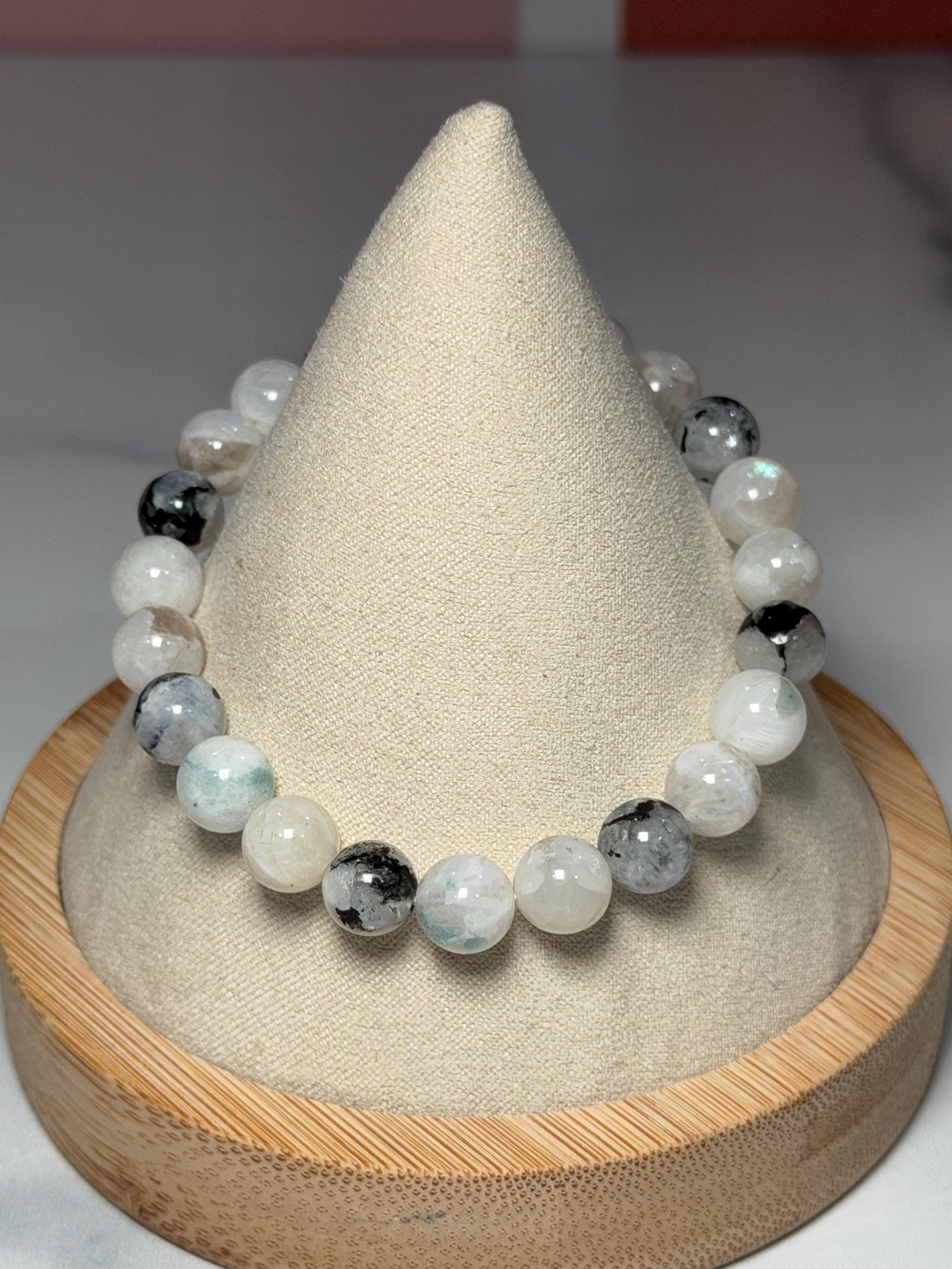 Rainbow Moonstone 8mm Beaded Bracelet • Blue Flash Intuition Stone, Feminine Energy Jewelry 16