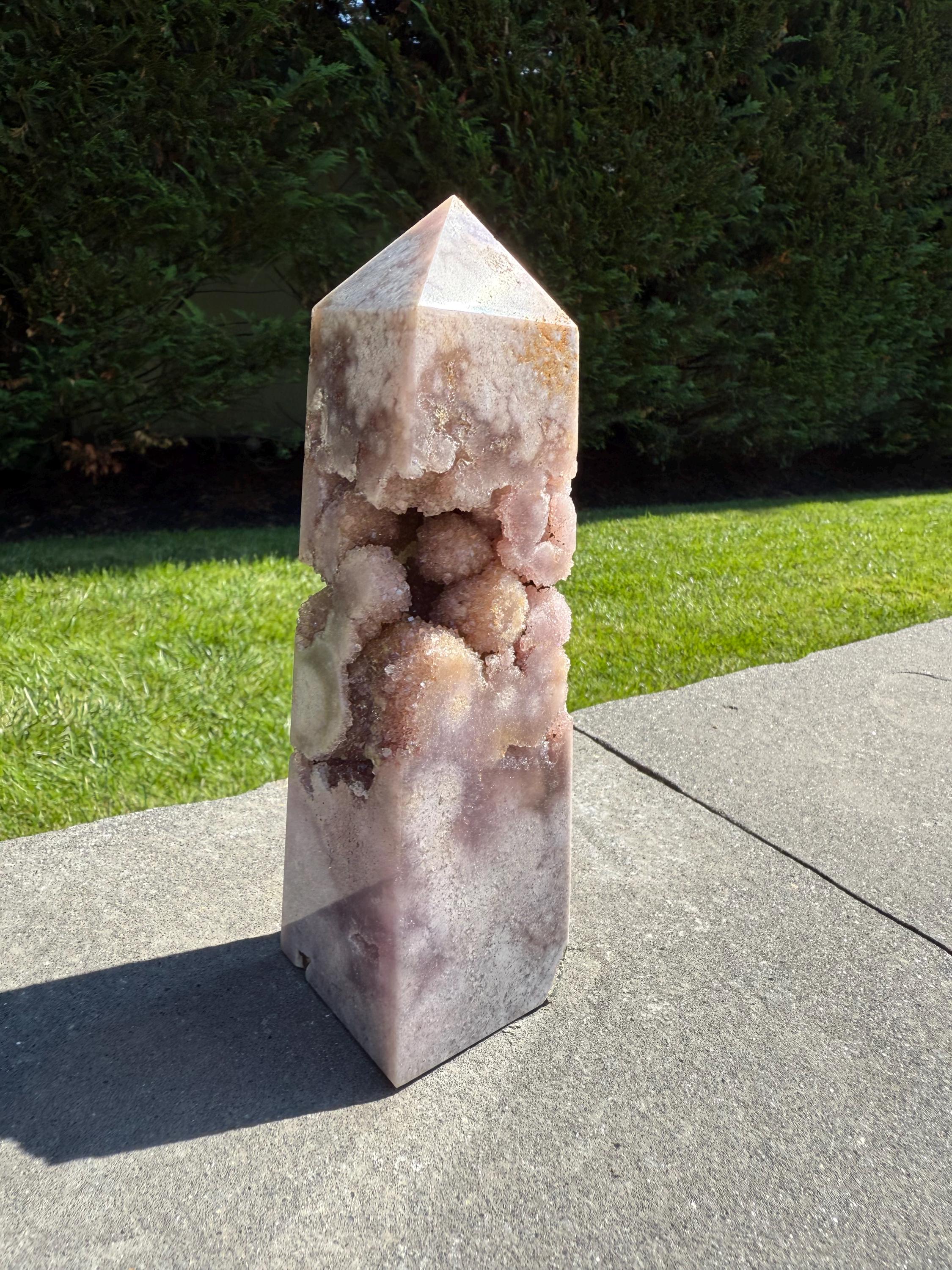 Large Pink Amethyst Druzy Crystal Tower • Polished Point, Healing Stone, Spiritual Decor