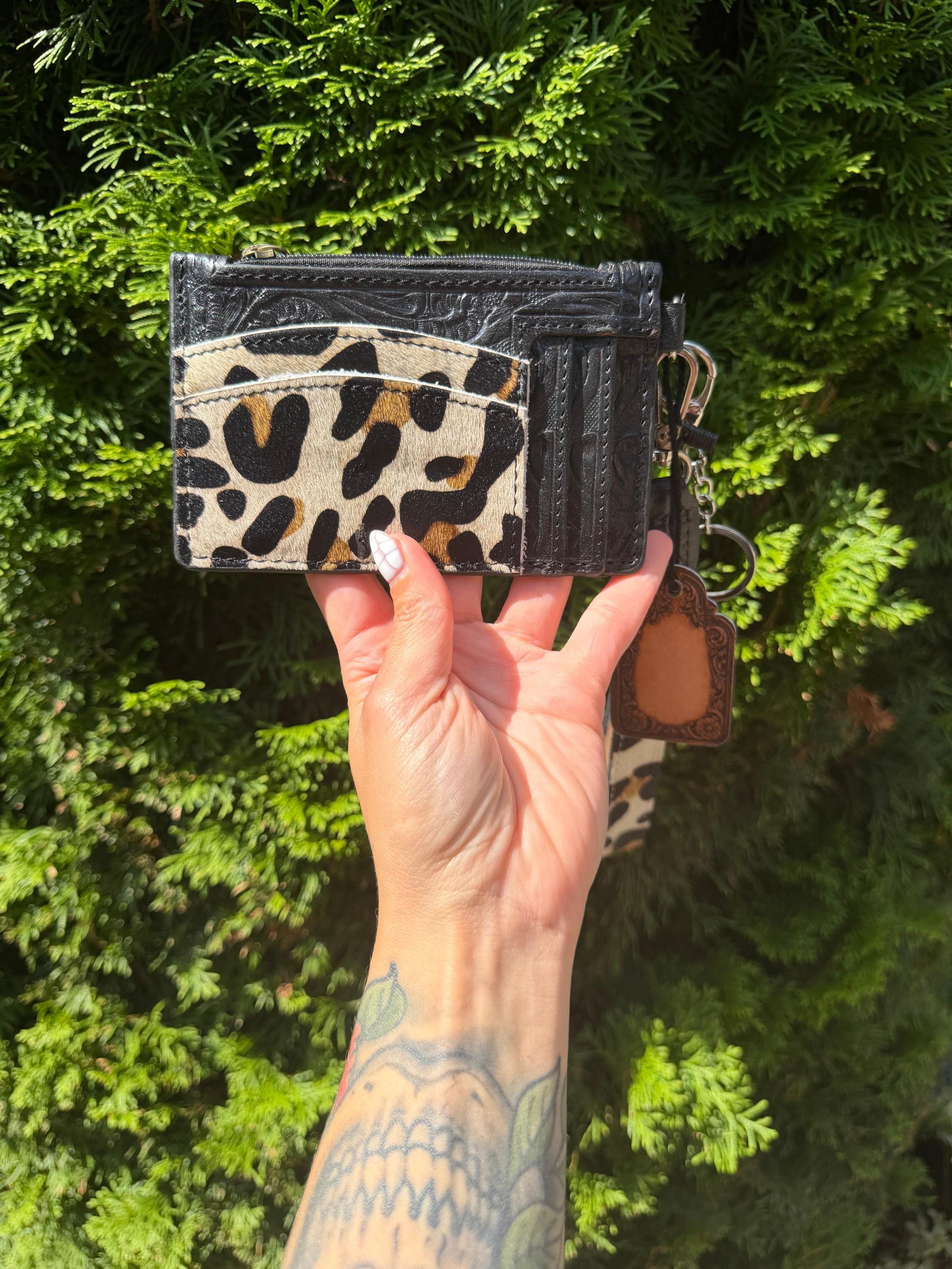 Leopard Cowhide & Tooled Leather Wristlet Wallet 2