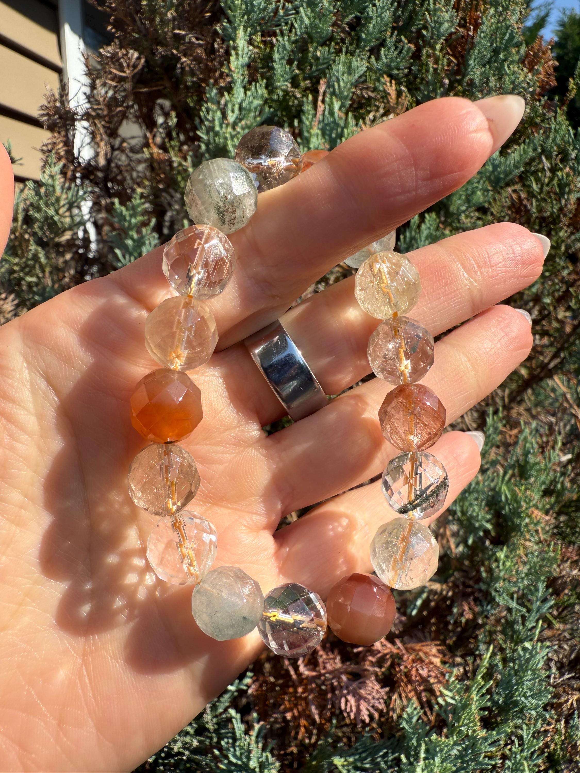 Faceted Garden Quartz Stretch Bracelet, Natural Gemstone Grounding Jewelry, Earth Energy (11mm Beads) 5