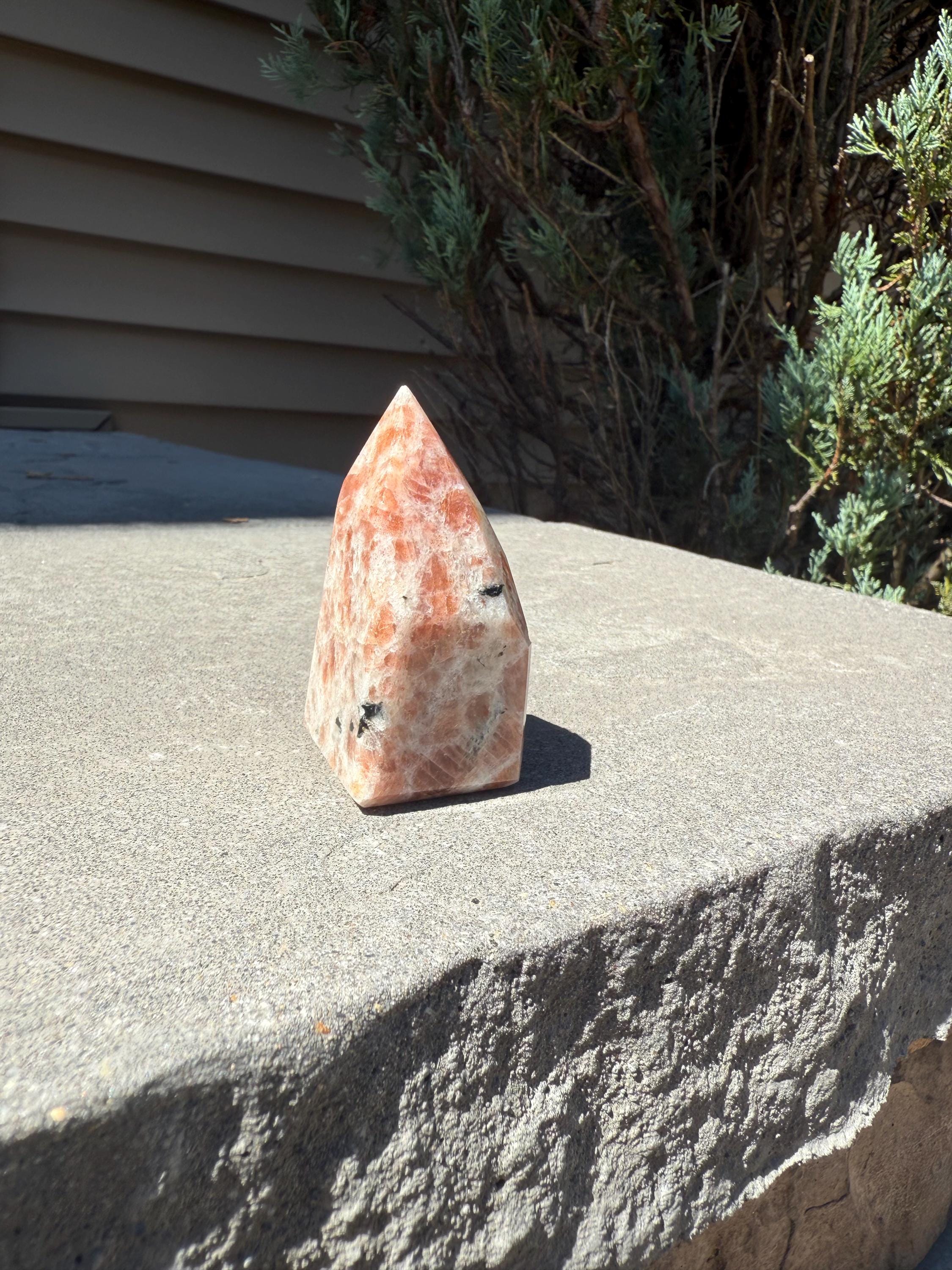 Flashy Sunstone Crystal Point Tower, Natural Mineral Decor, Healing Obelisk (Approx. 4oz) 4