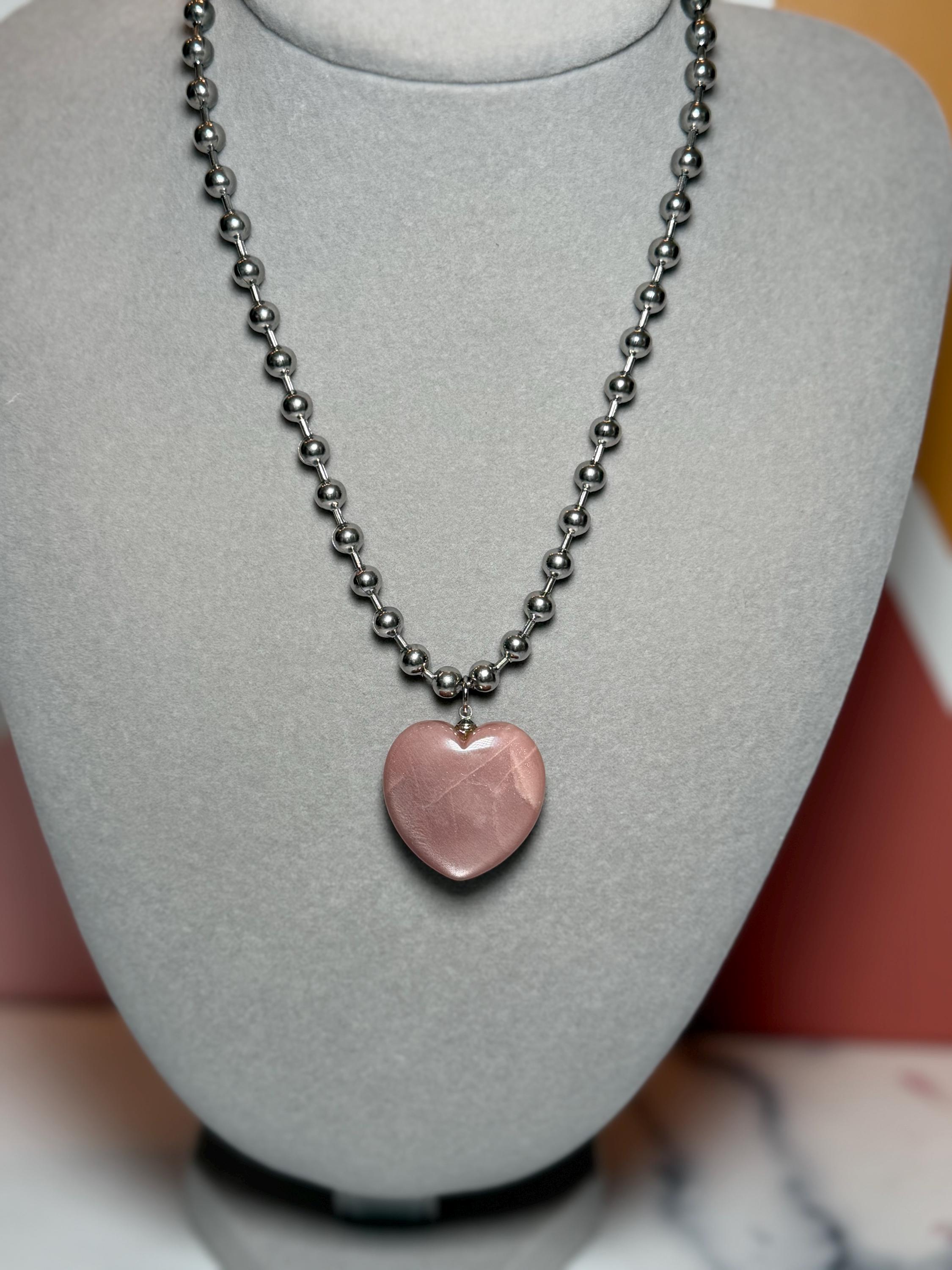 Sunstone Heart Necklace, Sterling Silver Ball Chain, Minimal Gemstone Jewelry 3