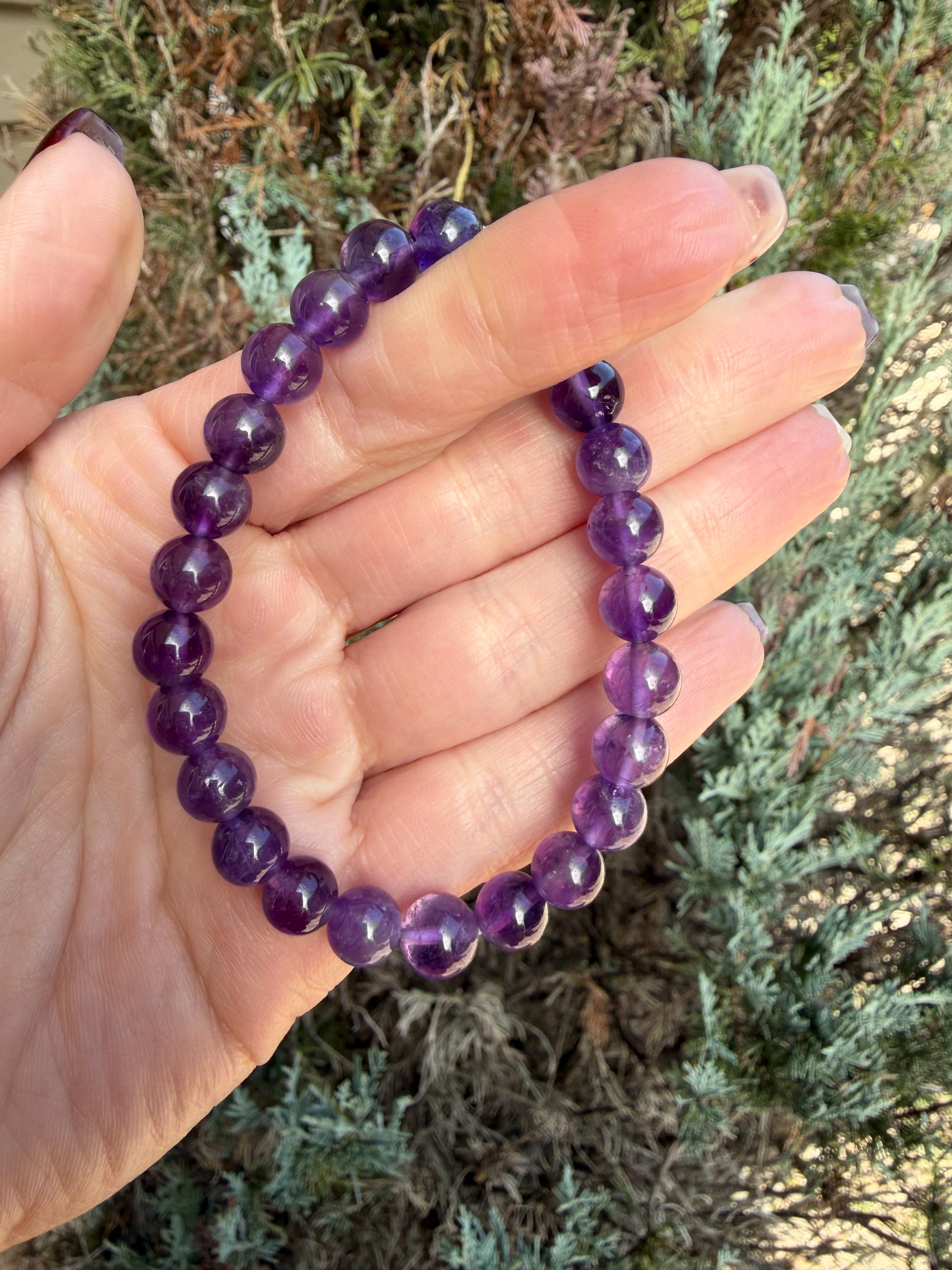 Natural Amethyst Crystal Beaded Bracelets • Polished Gemstone Healing Jewelry 8