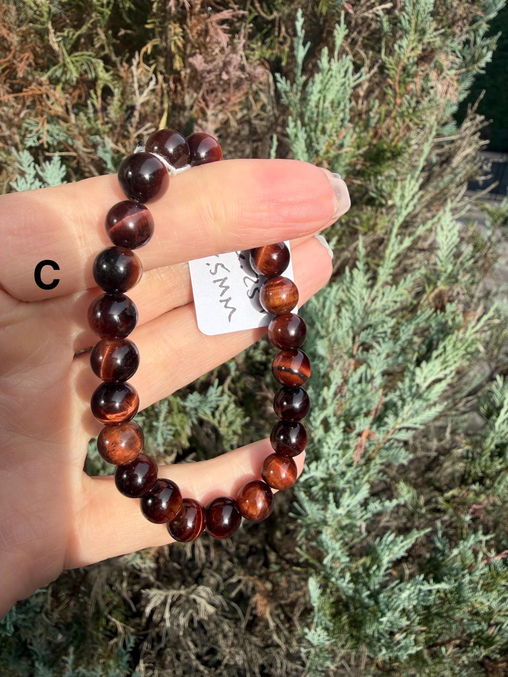 Tiger's Eye Beaded Bracelet • Natural Gemstone Protection Crystal Jewelry 12