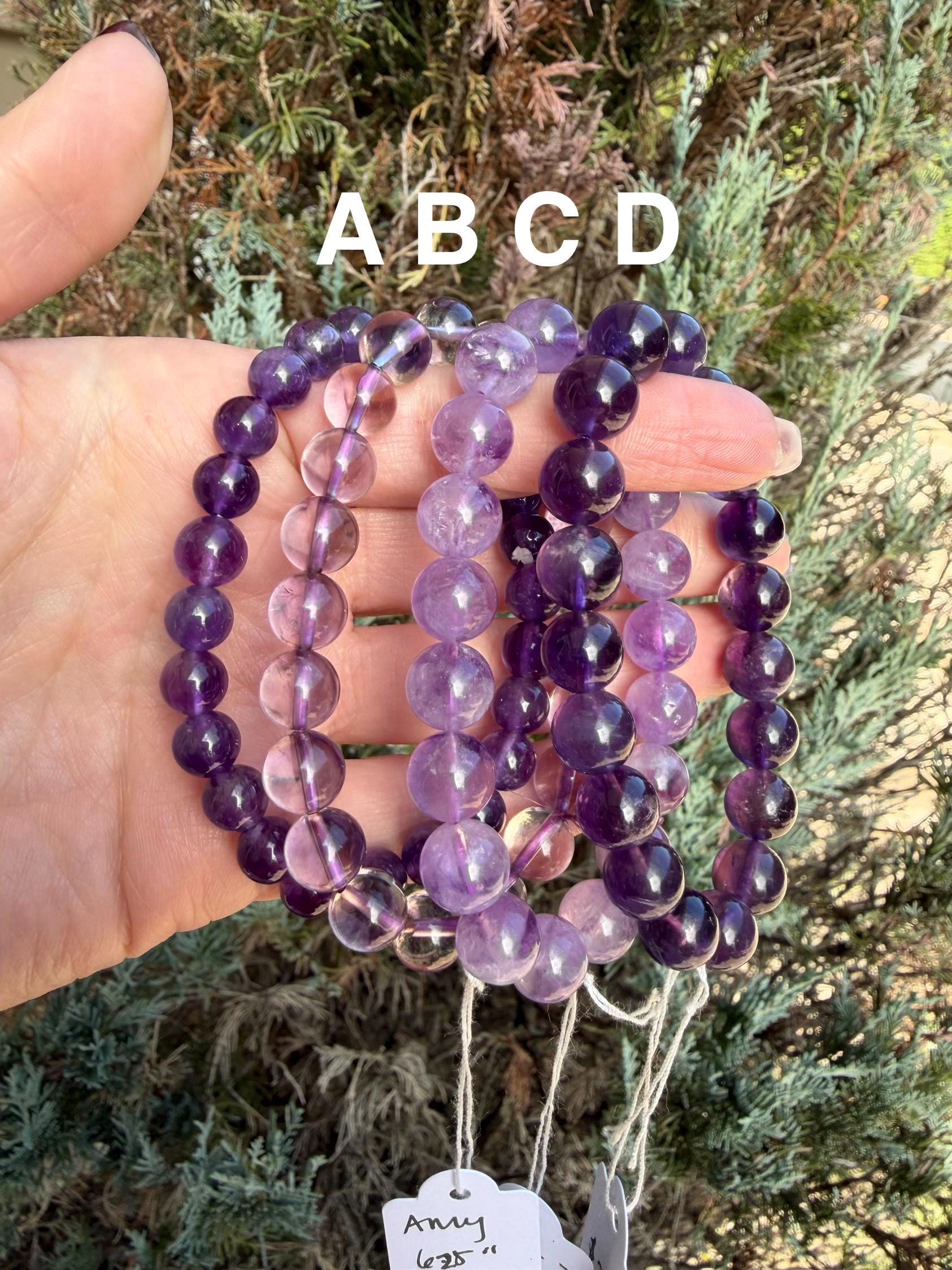 Natural Amethyst Crystal Beaded Bracelets • Polished Gemstone Healing Jewelry 5