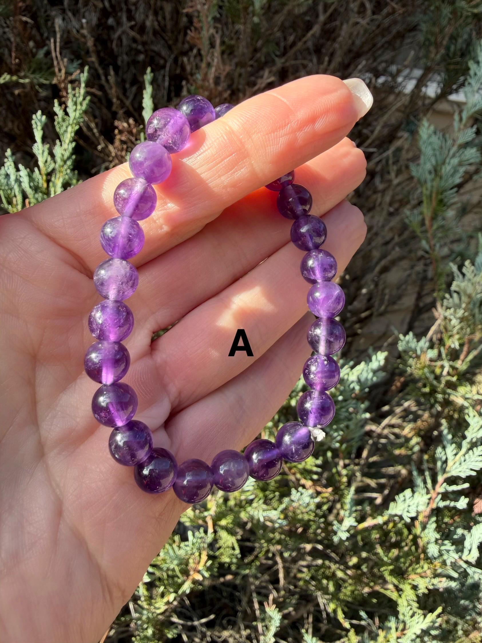 Natural Amethyst Crystal Beaded Bracelets • Polished Gemstone Healing Jewelry 6