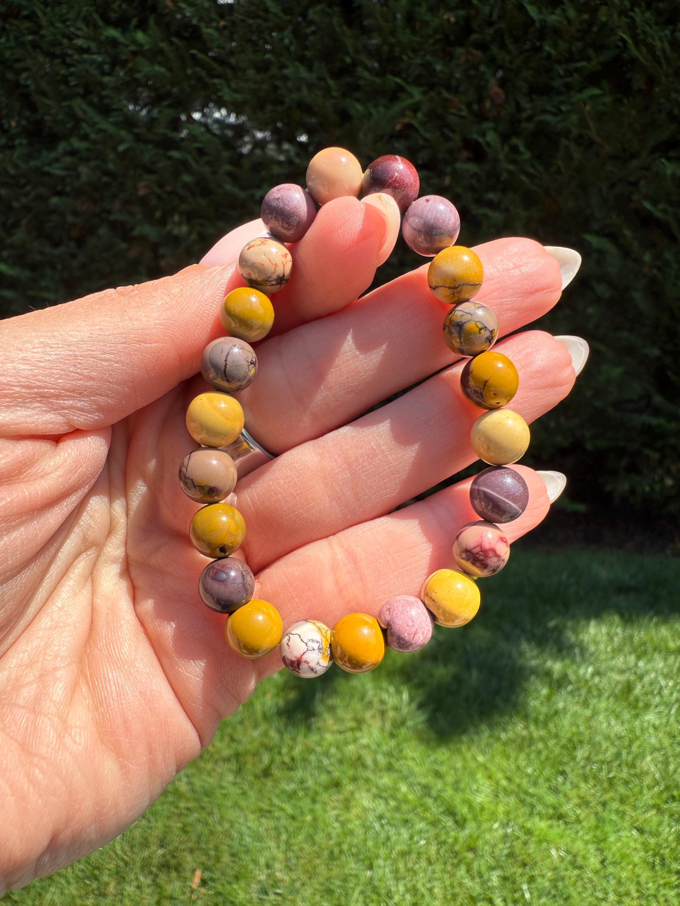 Mookaite Jasper Stretch Beaded Bracelet: Natural Gemstone Healing Crystal Jewelry (9mm) 6