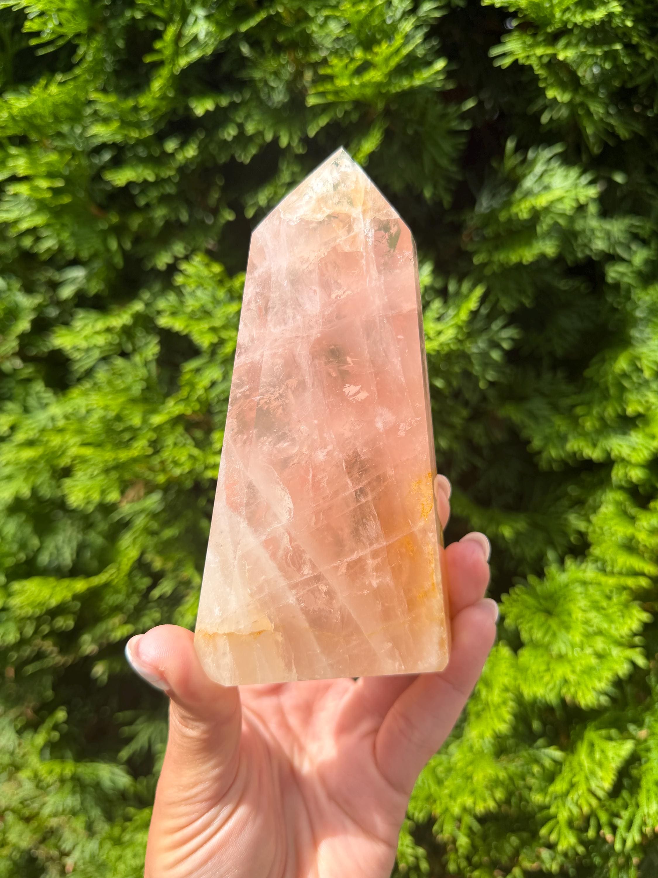 Rose Quartz & Golden Healer Tower from Brazil: Polished Quartz Point 6