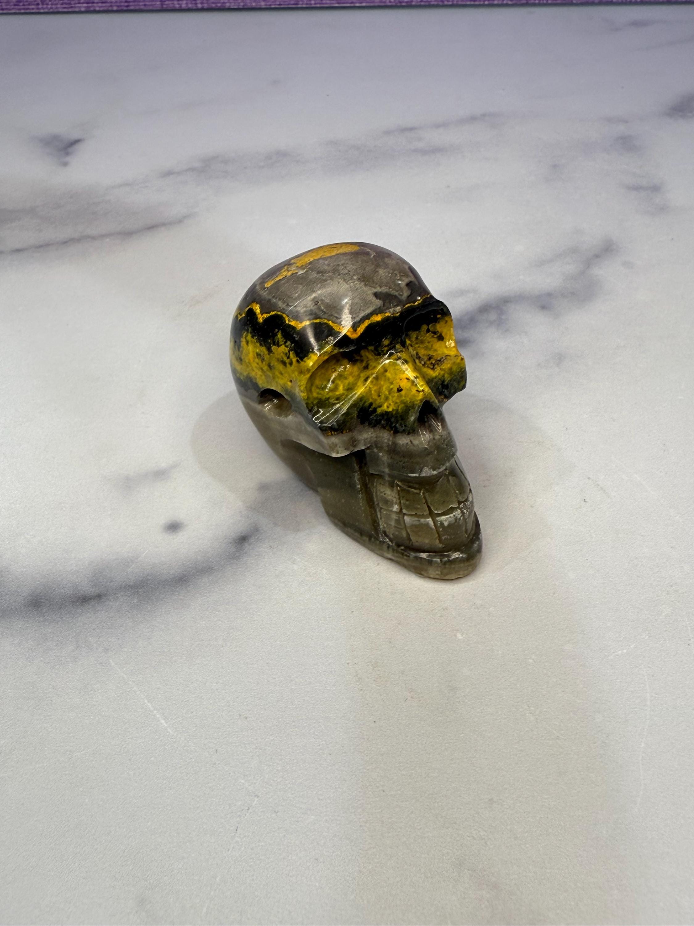 Yellow & Black Jasper Crystal Skull: Earthy Protection Stone 4