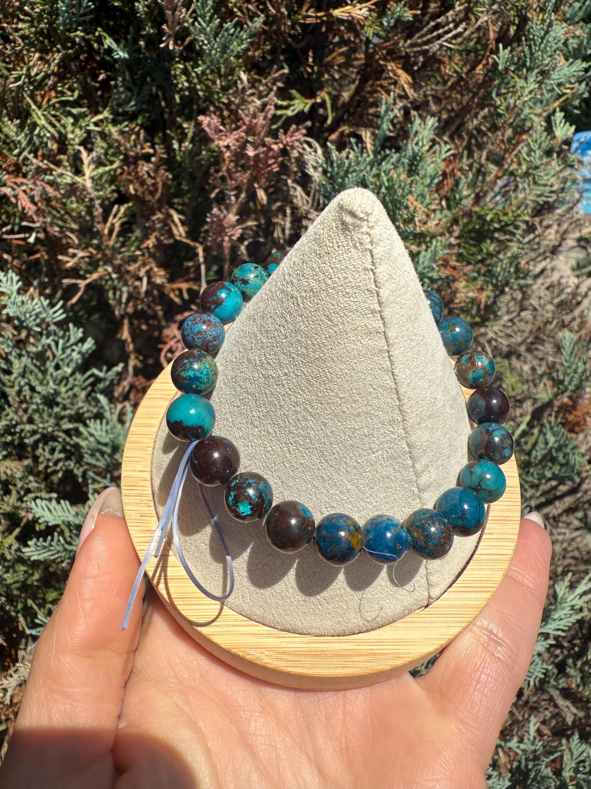 Azurite Chrysocolla Malachite Beaded Stretch Bracelet, Natural Gemstone Healing Jewelry 5