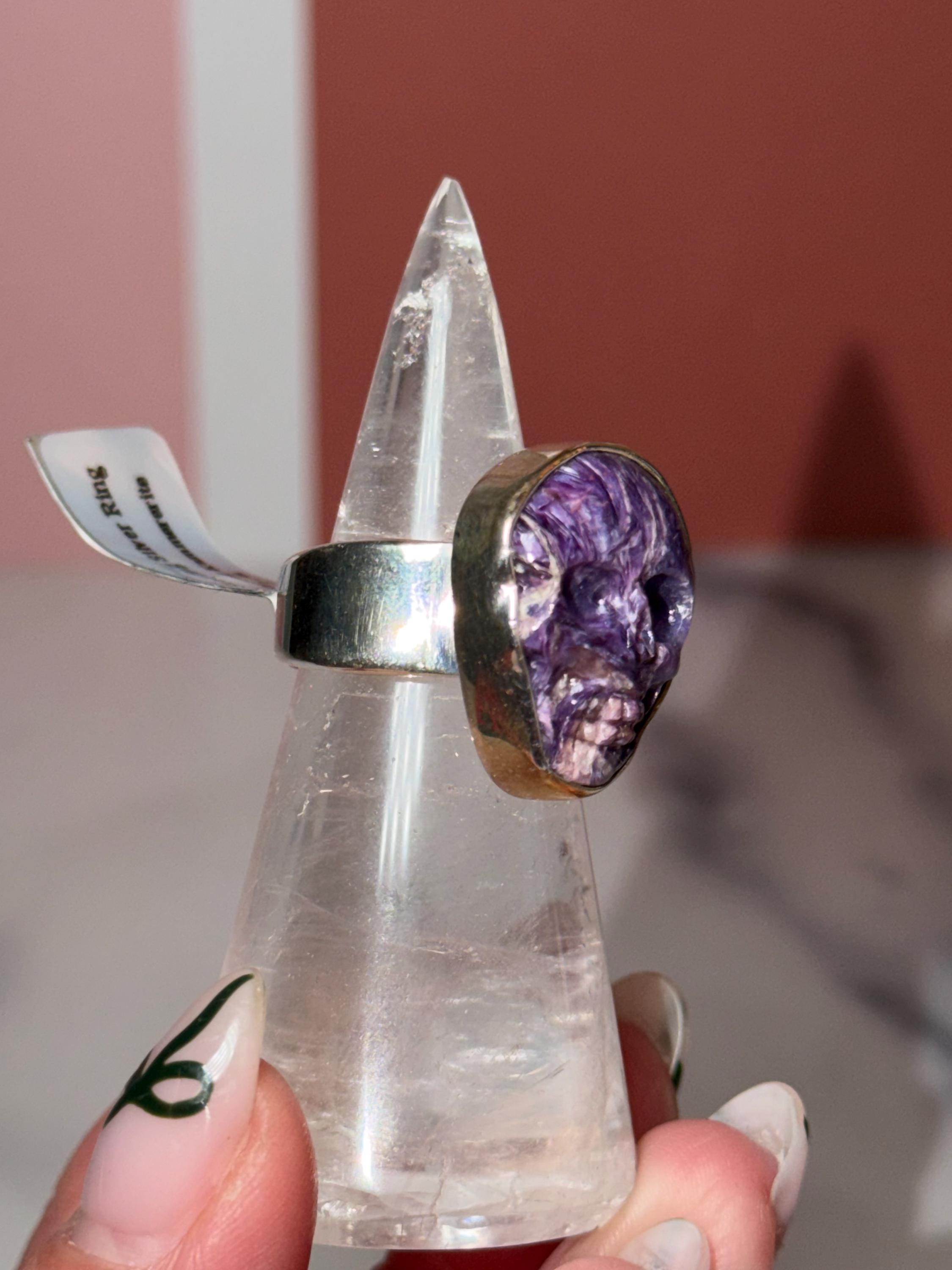 Kammererite Skull Ring • 925 Sterling Silver • Gothic Crystal Jewelry • Size 7 3