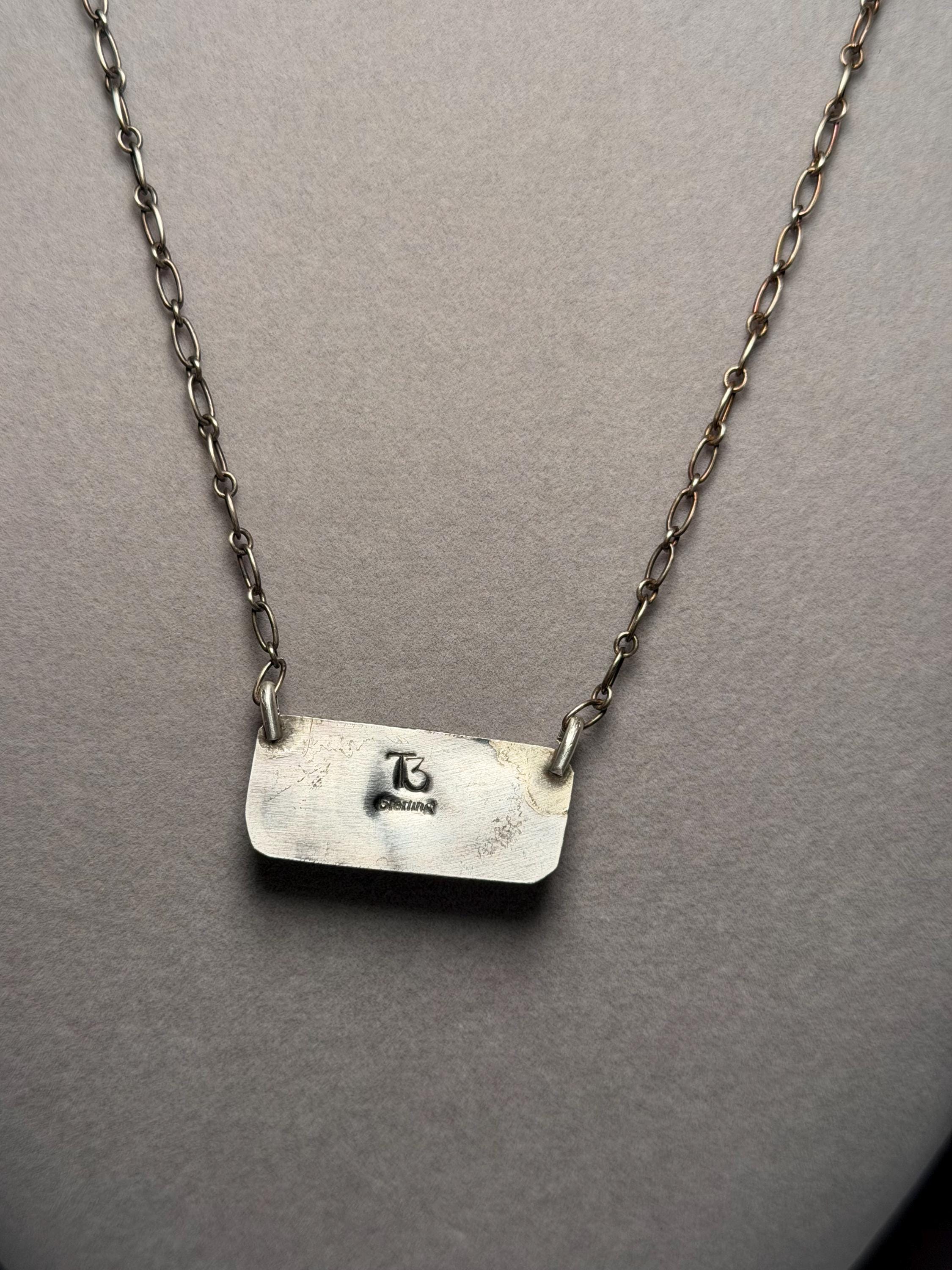 White Buffalo Bar Necklace, 19 Inch Sterling Silver, Native Stamped Statement Jewelry 6