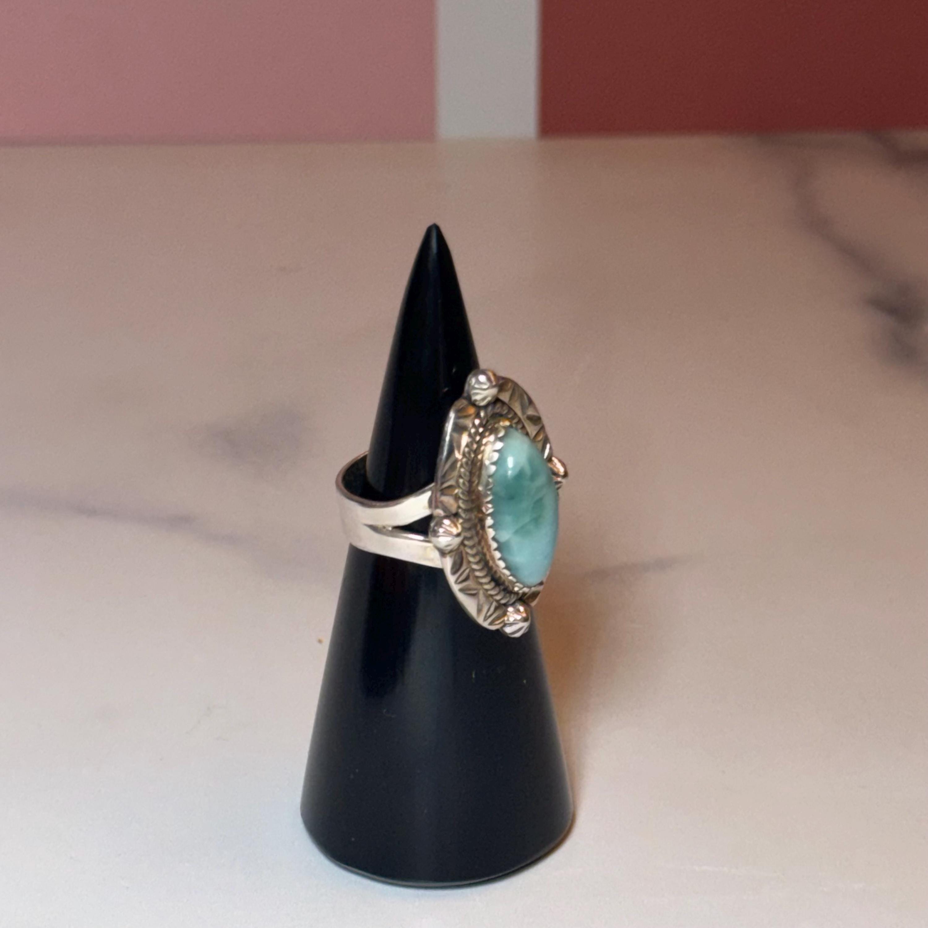 Marquise Larimar Ring, Sterling Silver 925, Natural Caribbean Gemstone, Statement Jewelry (size 6) 6