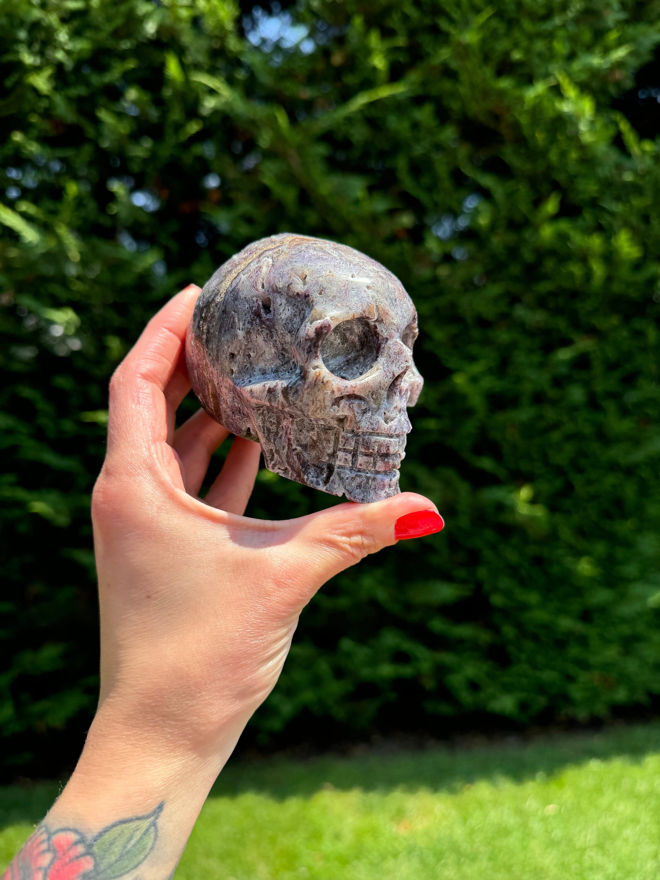 Purple Sphalerite Druzy Crystal Skull • Hand Carved Gemstone Spiritual Decor