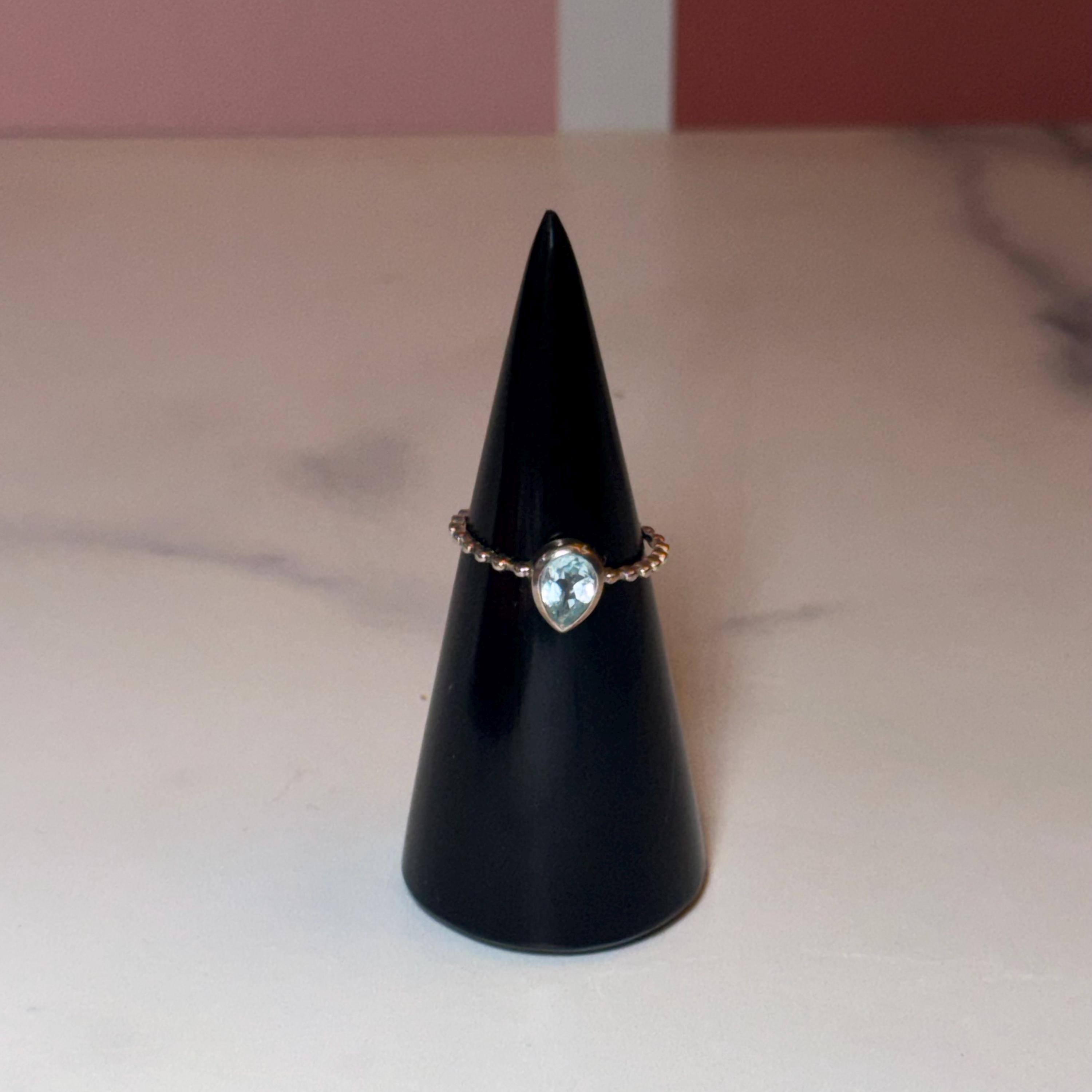 Sterling Silver Teardrop Blue Topaz Ring, Dainty Minimalist Jewelry, December Birthstone (size 7) 2