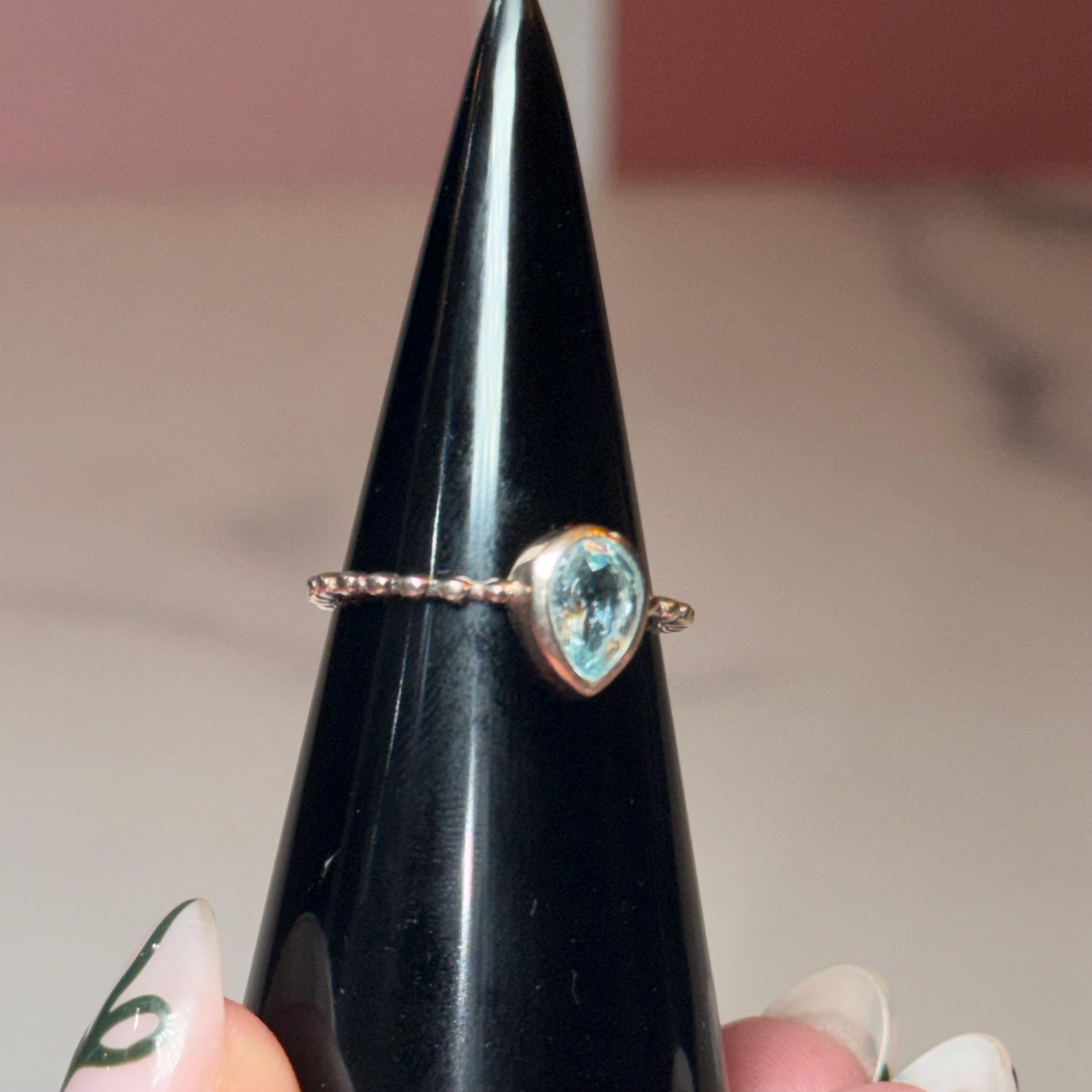 Sterling Silver Teardrop Blue Topaz Ring, Dainty Minimalist Jewelry, December Birthstone (size 7) 7