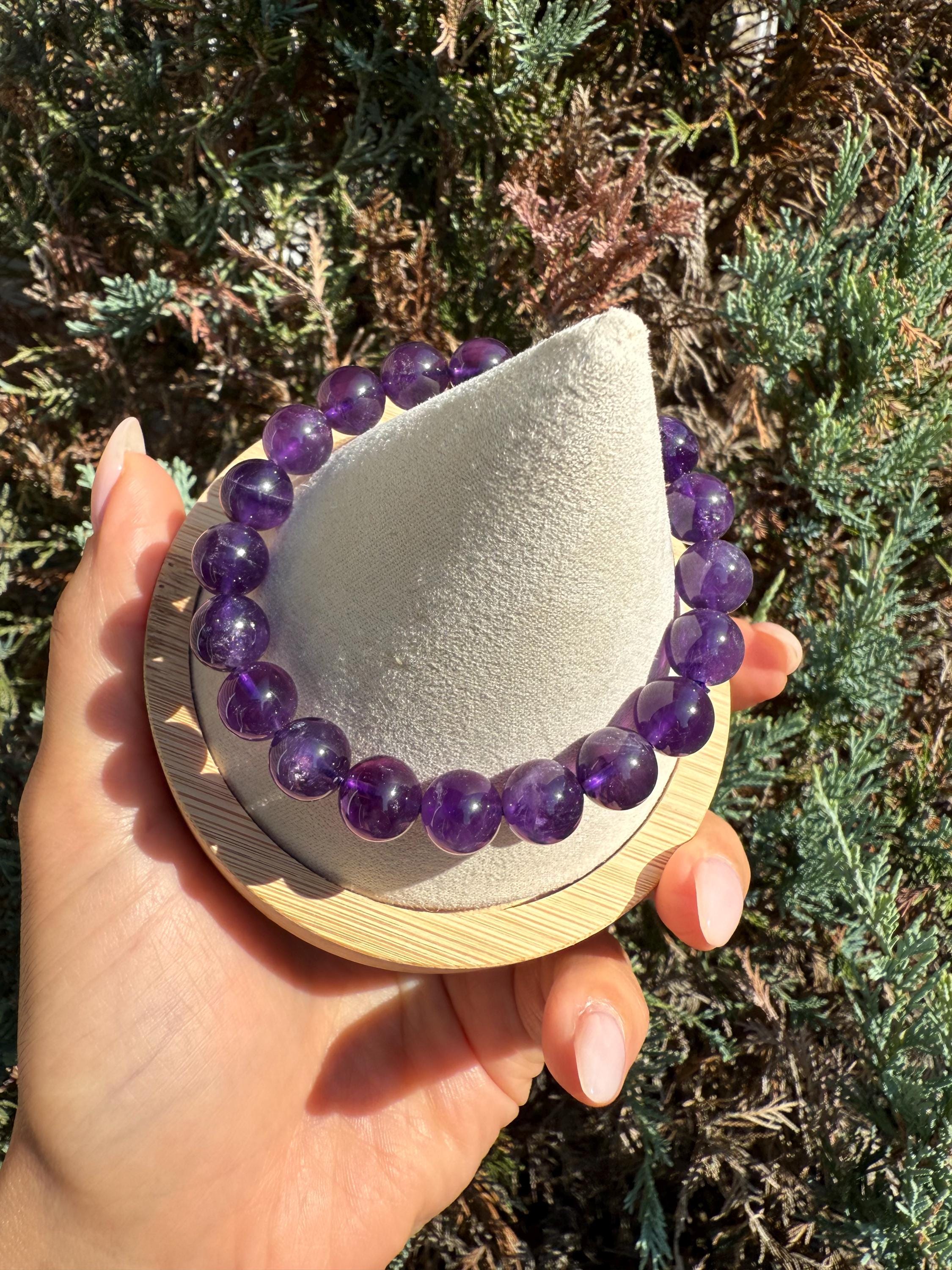 Natural Purple Amethyst 10mm Crystal Stretch Bracelet, Crown Chakra Meditation Jewelry 9