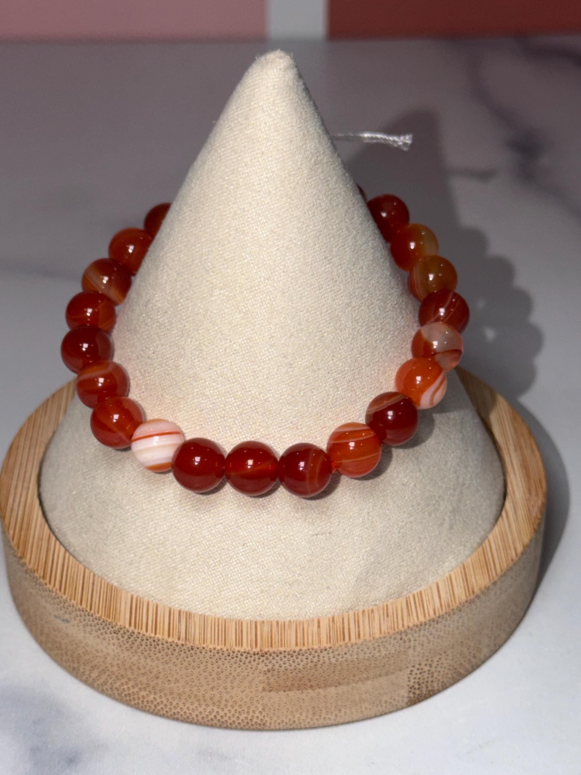 Carnelian Crystal Stretch Beaded Bracelet, Bold Energy, Confidence Jewelry (8.3mm) 2