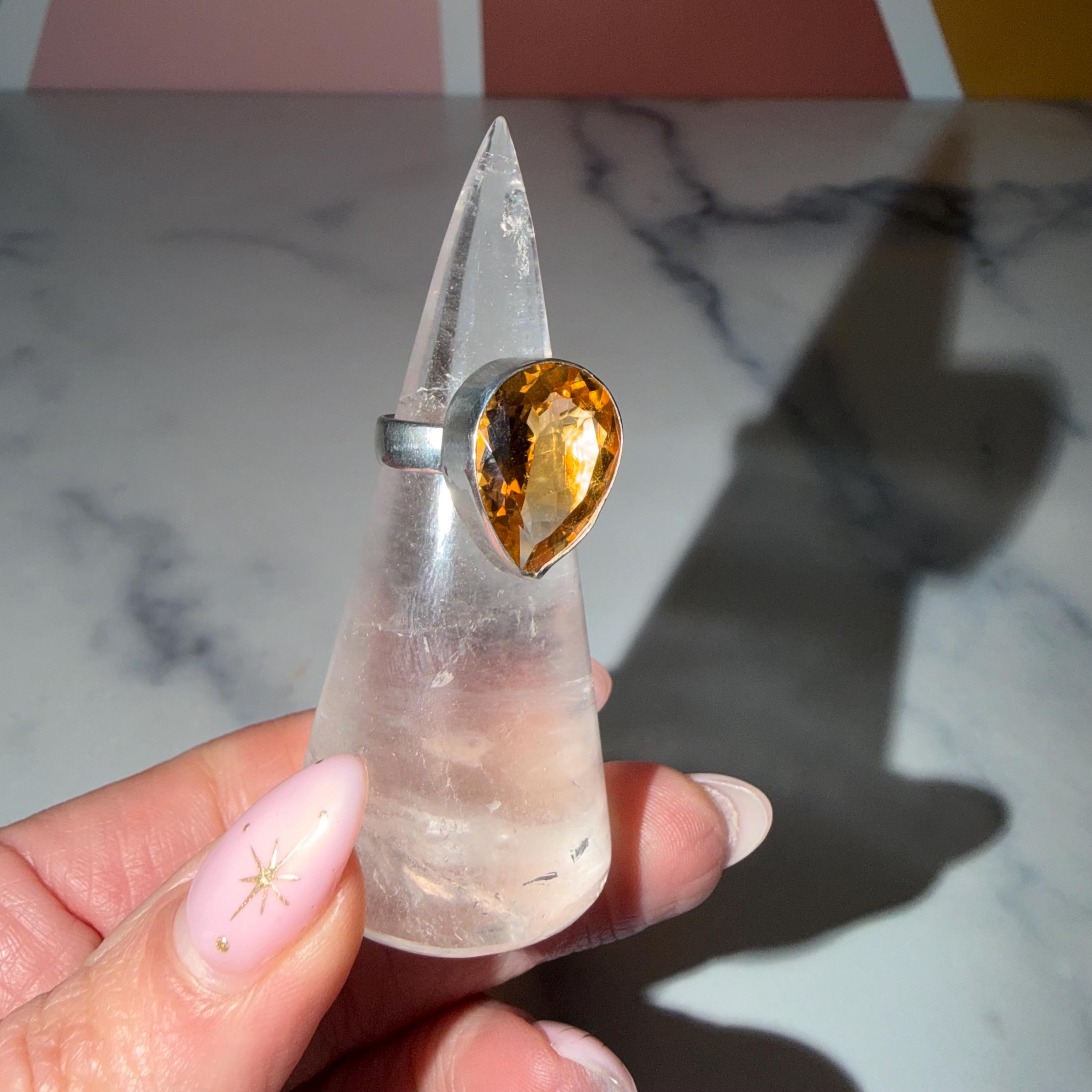 Faceted Citrine Ring • 925 Sterling Silver • Size 6 • Yellow Gemstone Statement Ring • Boho Jewelry 3
