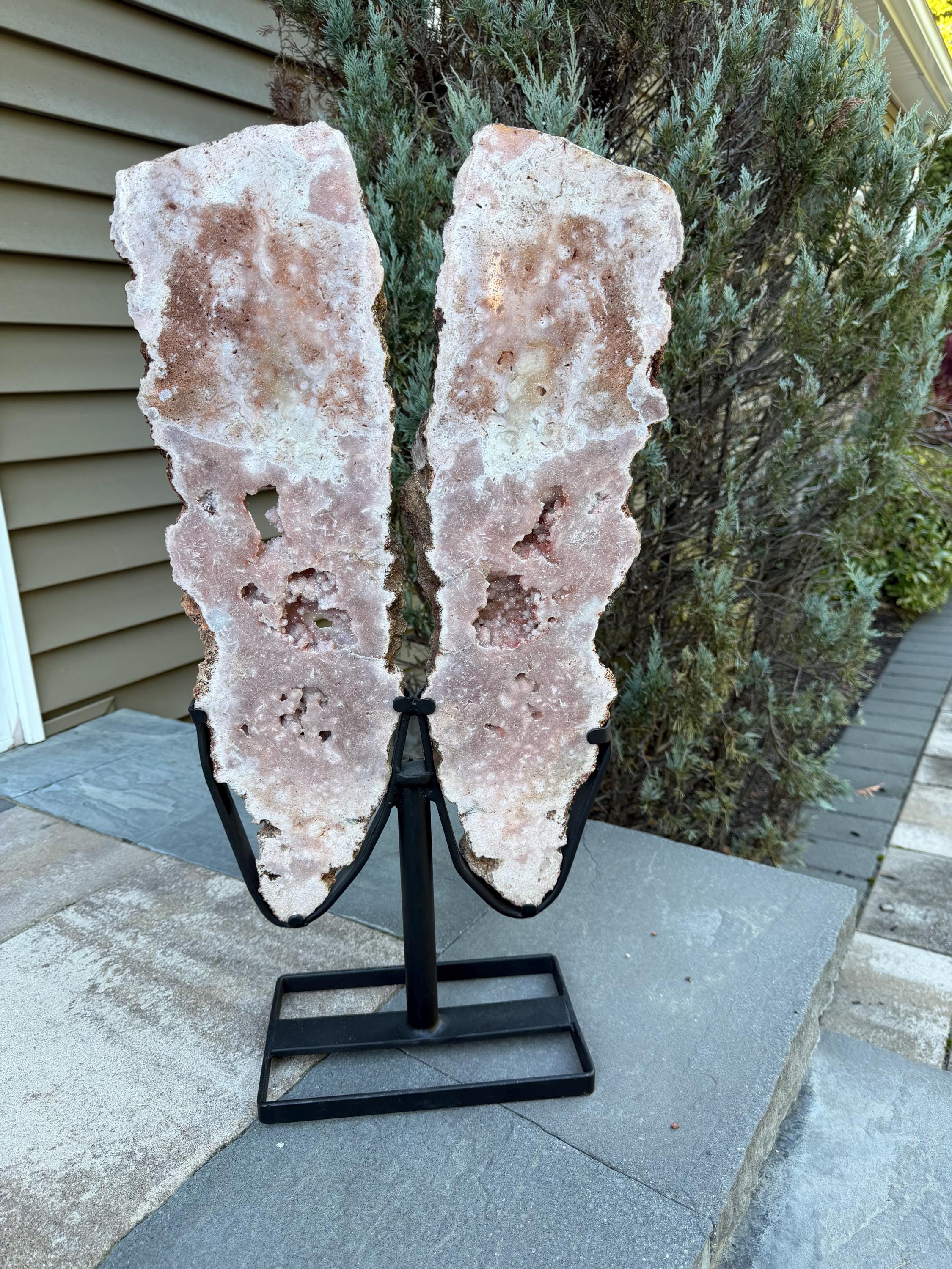 Pink Amethyst Statement Crystal Wings on Custom Stand: Luxury Crystal Décor