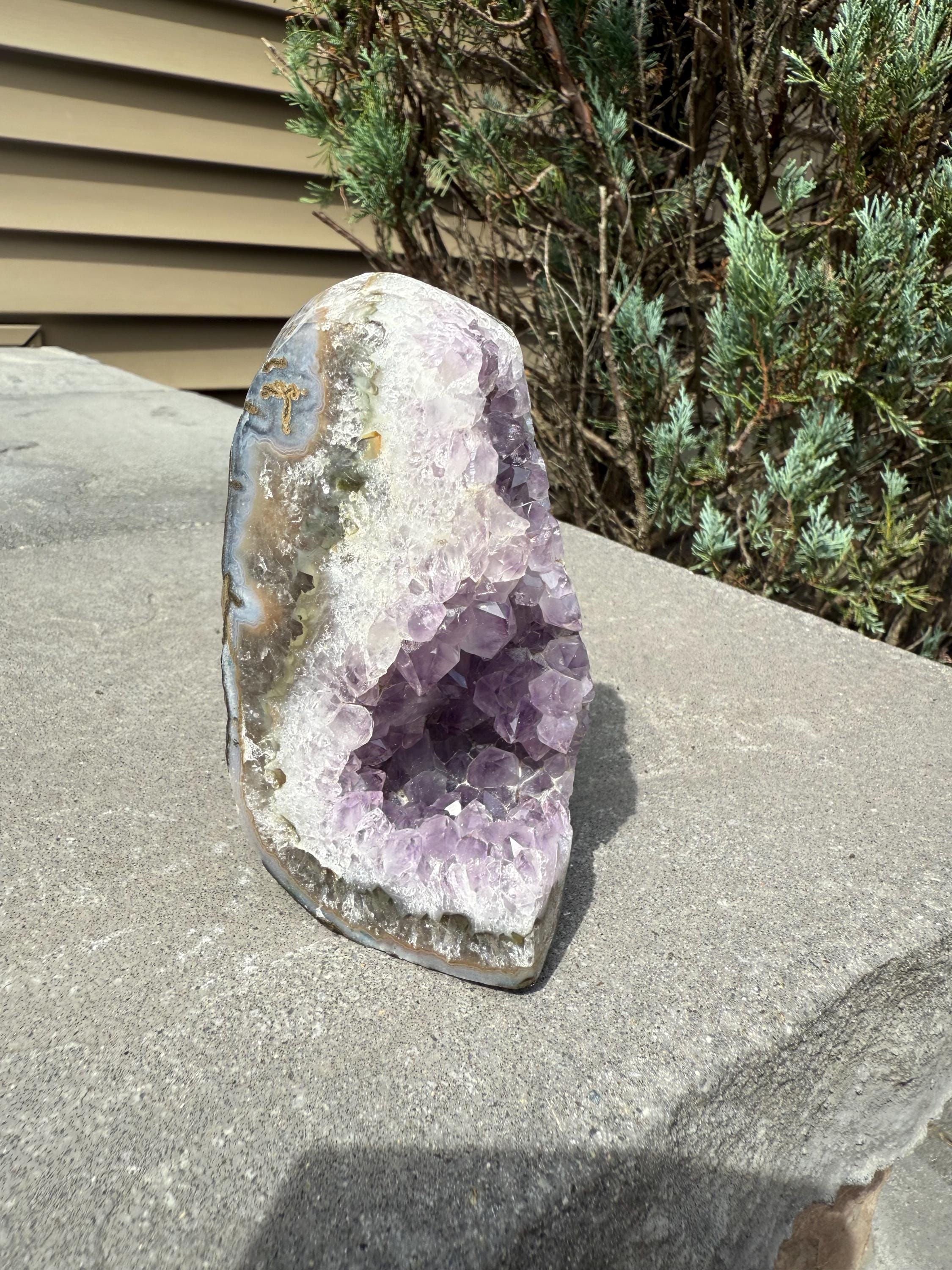 Purple Amethyst & Agate Druzy Cut Base • Banded Crystal Geode • Home Decor • Healing Mineral Specimen 2