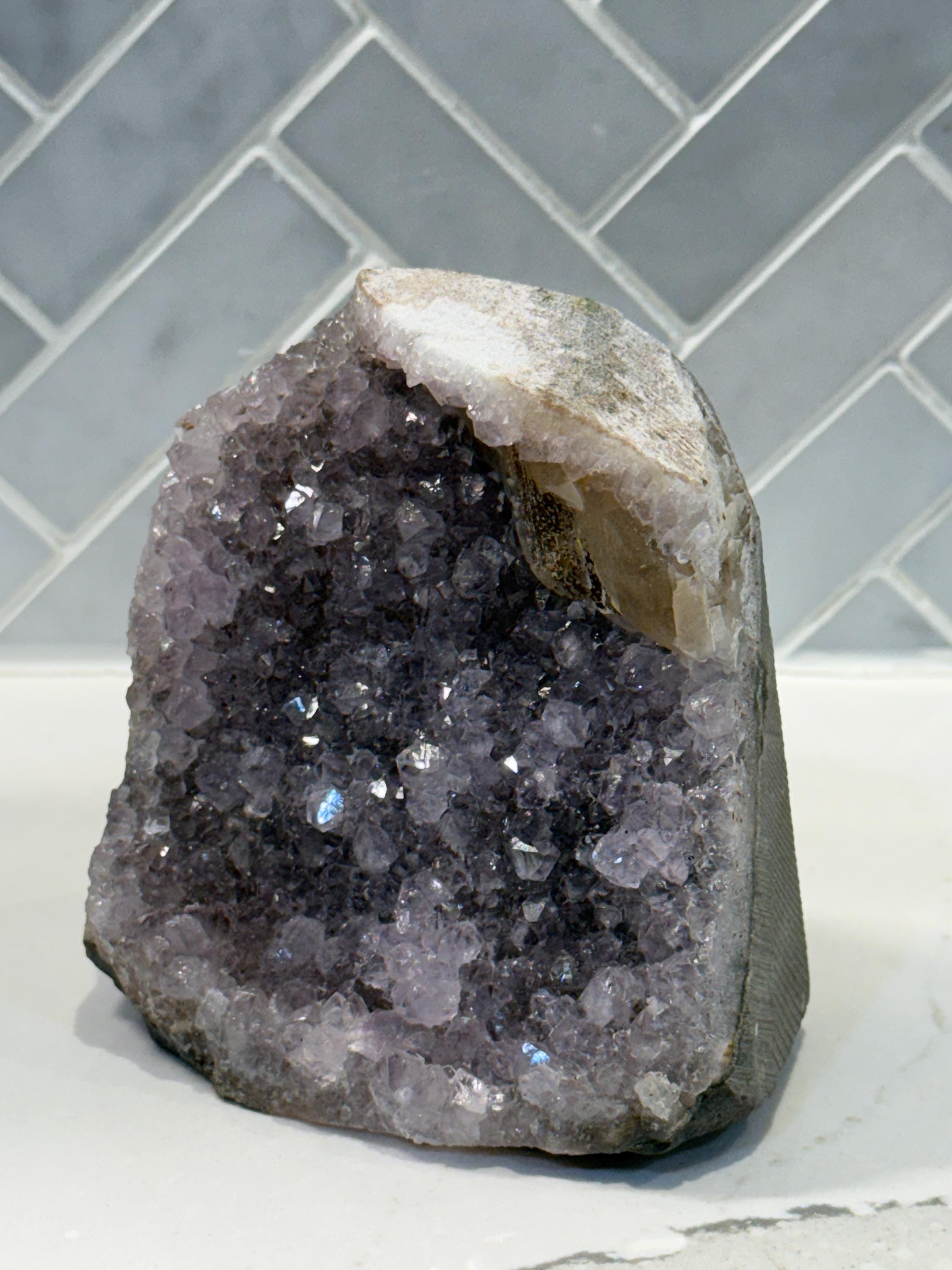 Purple Amethyst Calcite Cluster, Raw Crystal Cut Base, Healing Stone, Druzy Specimen, Home Decor 3