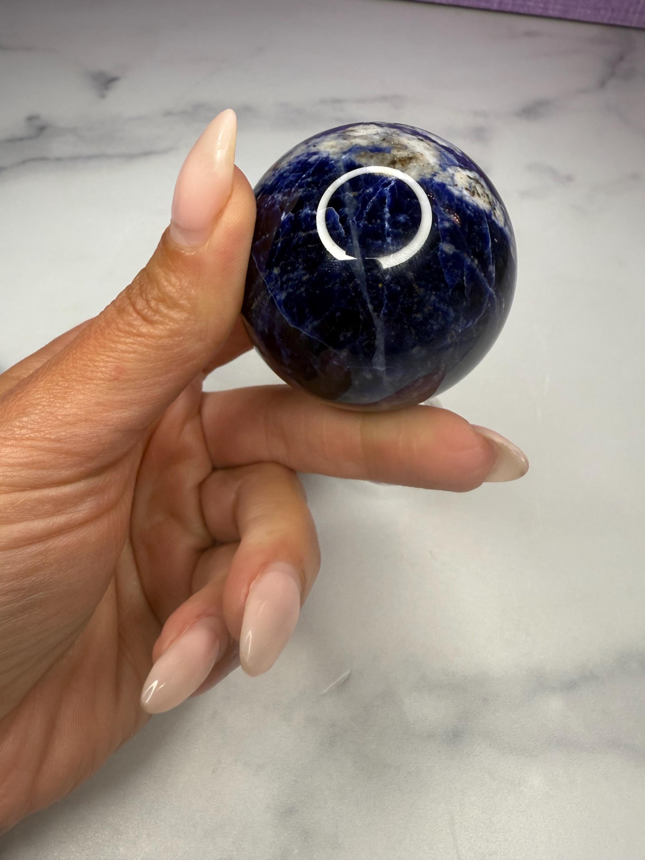 Polished Sodalite Crystal Sphere • Blue White Gemstone Orb, Spiritual Decor 8