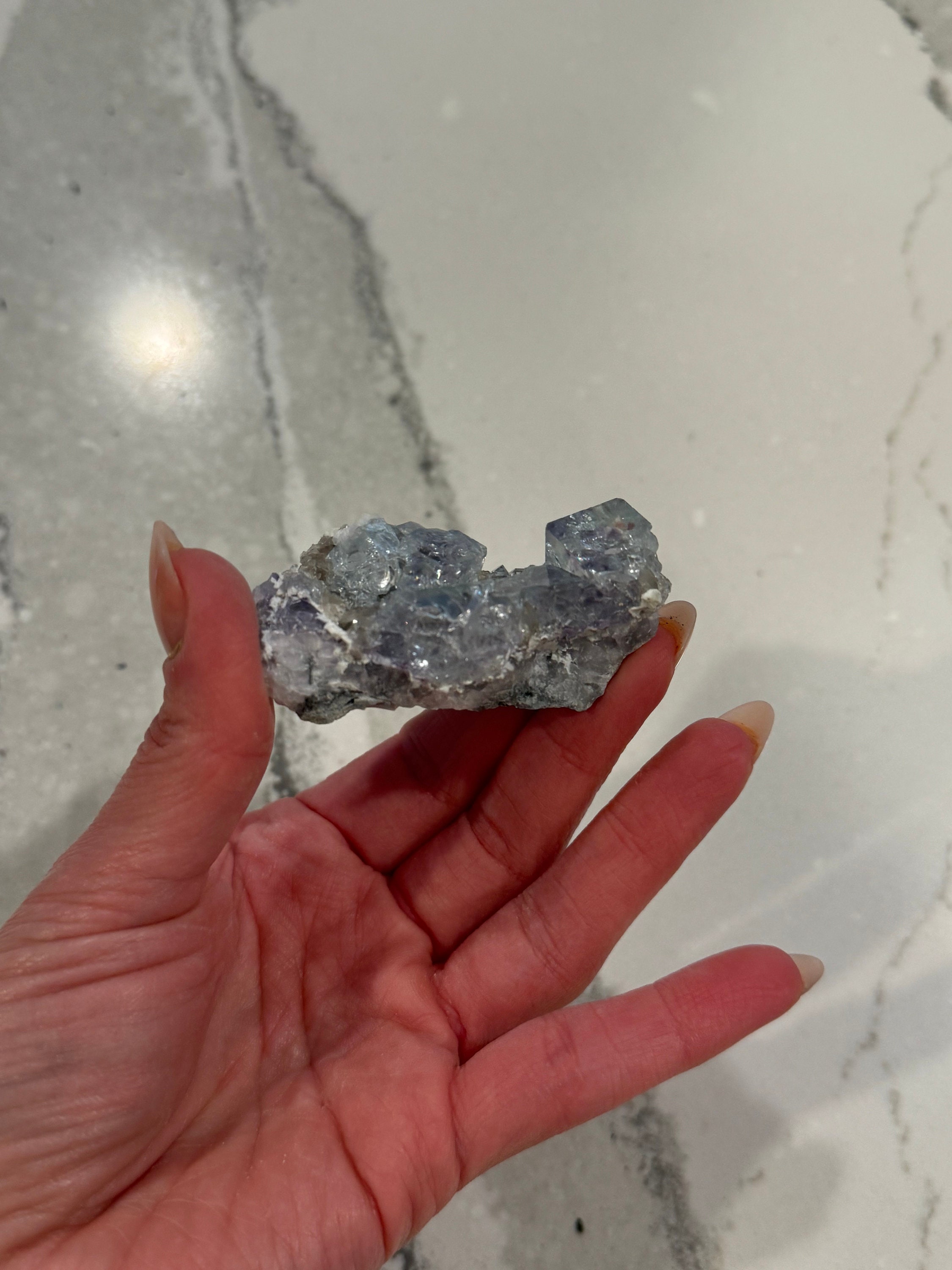 Blue Purple Fluorite Cubic Crystal Specimen • Natural Mineral Collector Stone 9