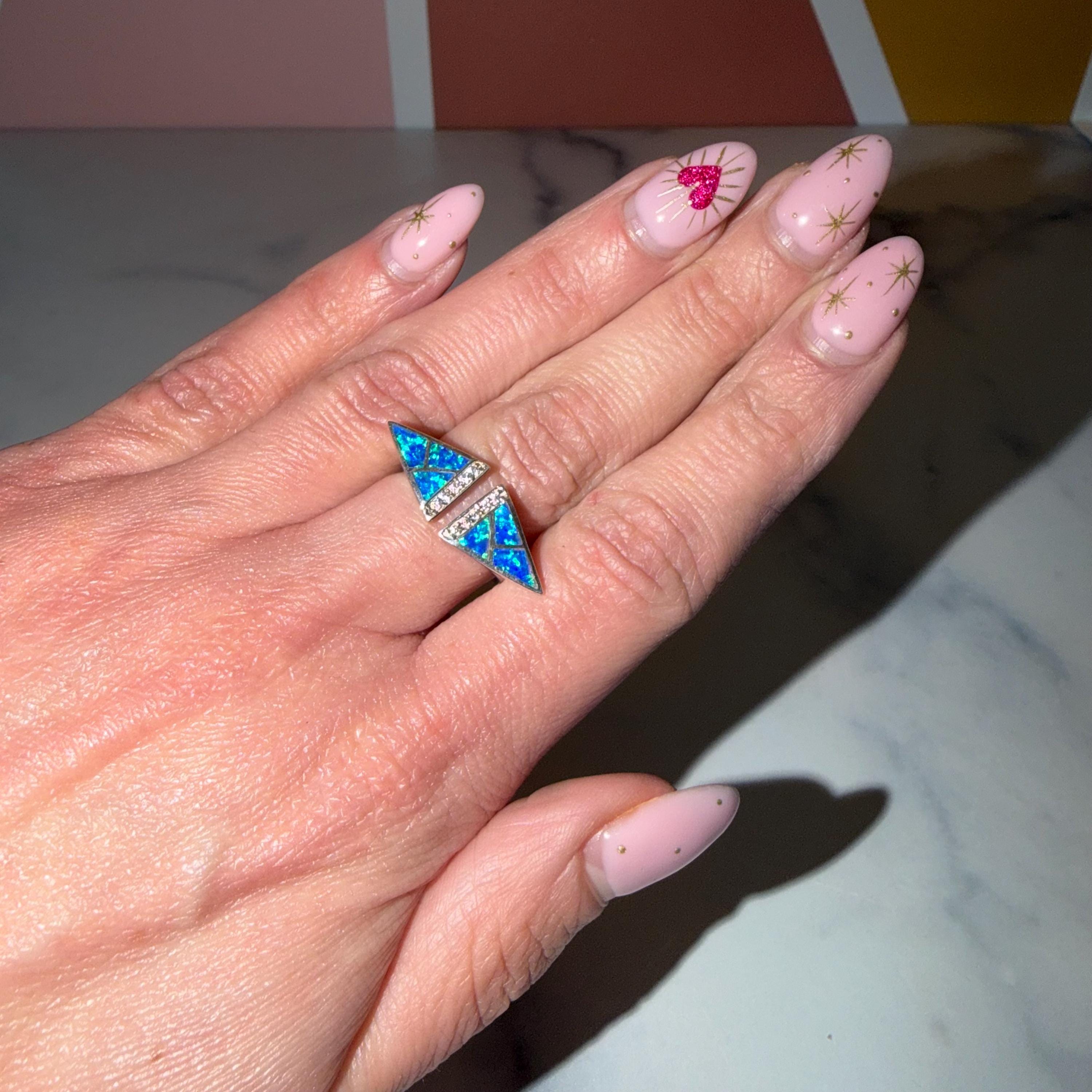 Blue Crushed Opal Ring • Sterling Silver Statement Jewelry (Size 7.5) 2