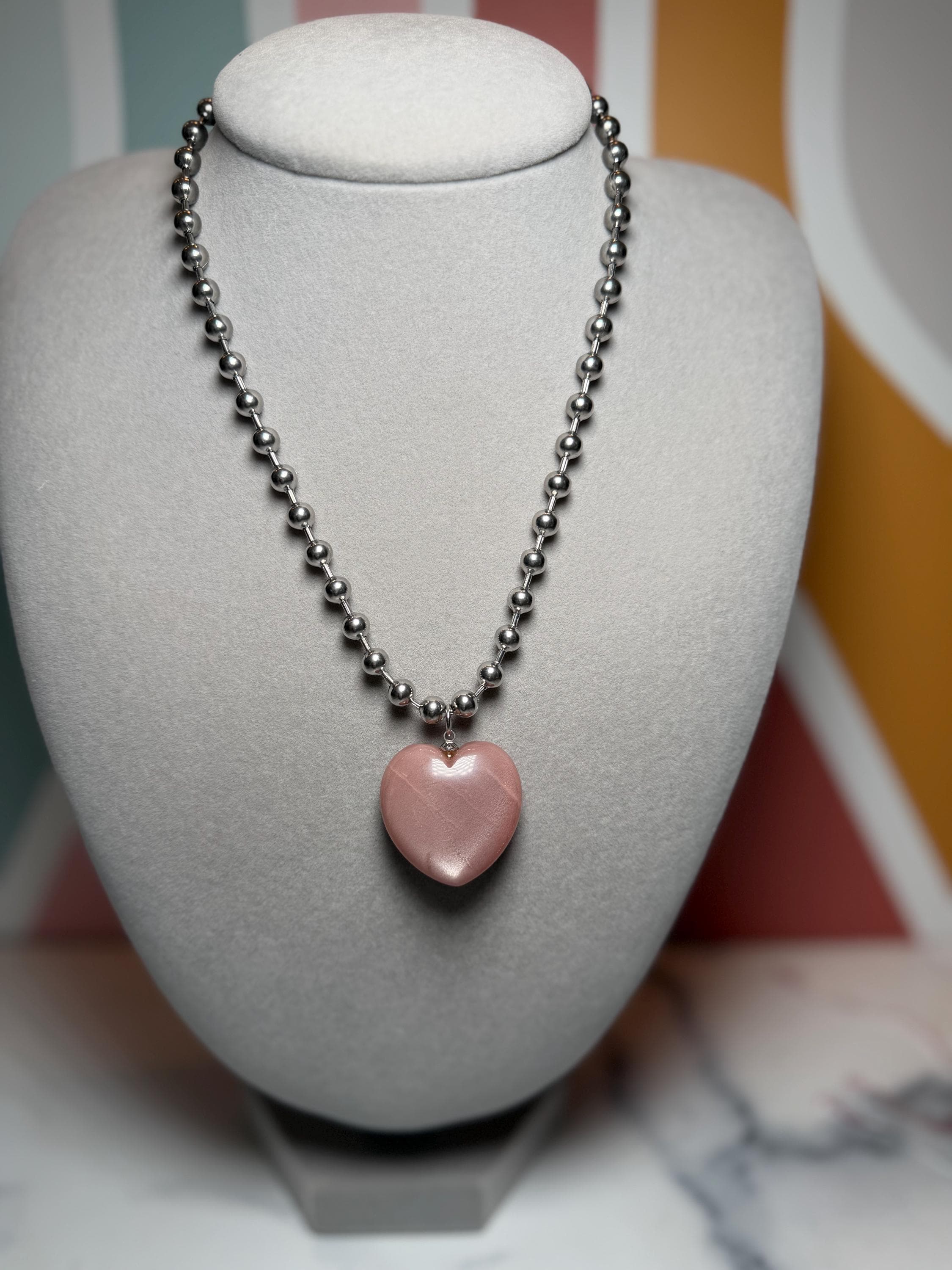 Sunstone Heart Necklace, Sterling Silver Ball Chain, Minimal Gemstone Jewelry 7