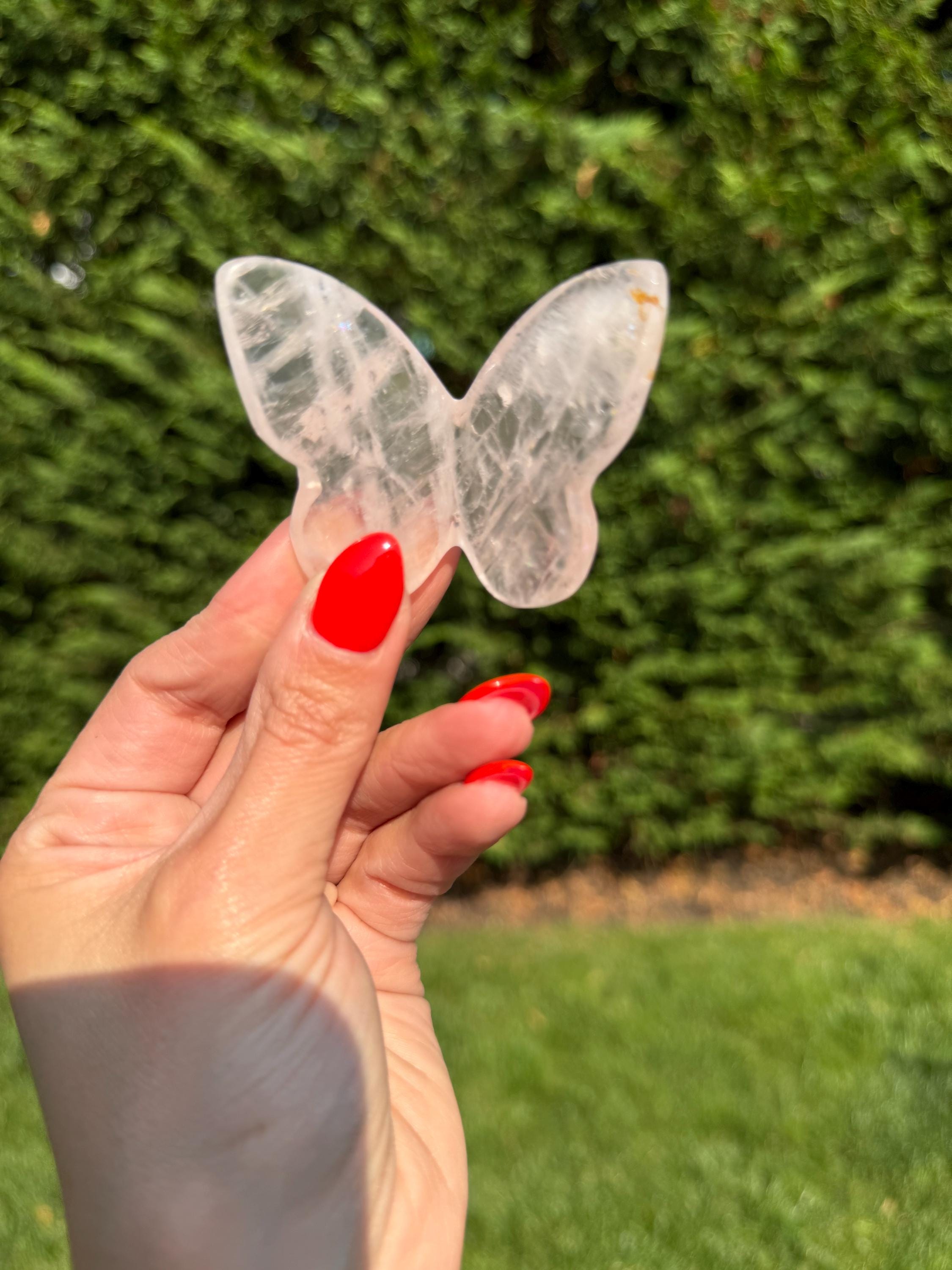 Rose Quartz Butterfly Carving • Golden Healer Crystal • Hand Carved Gemstone Decor 2