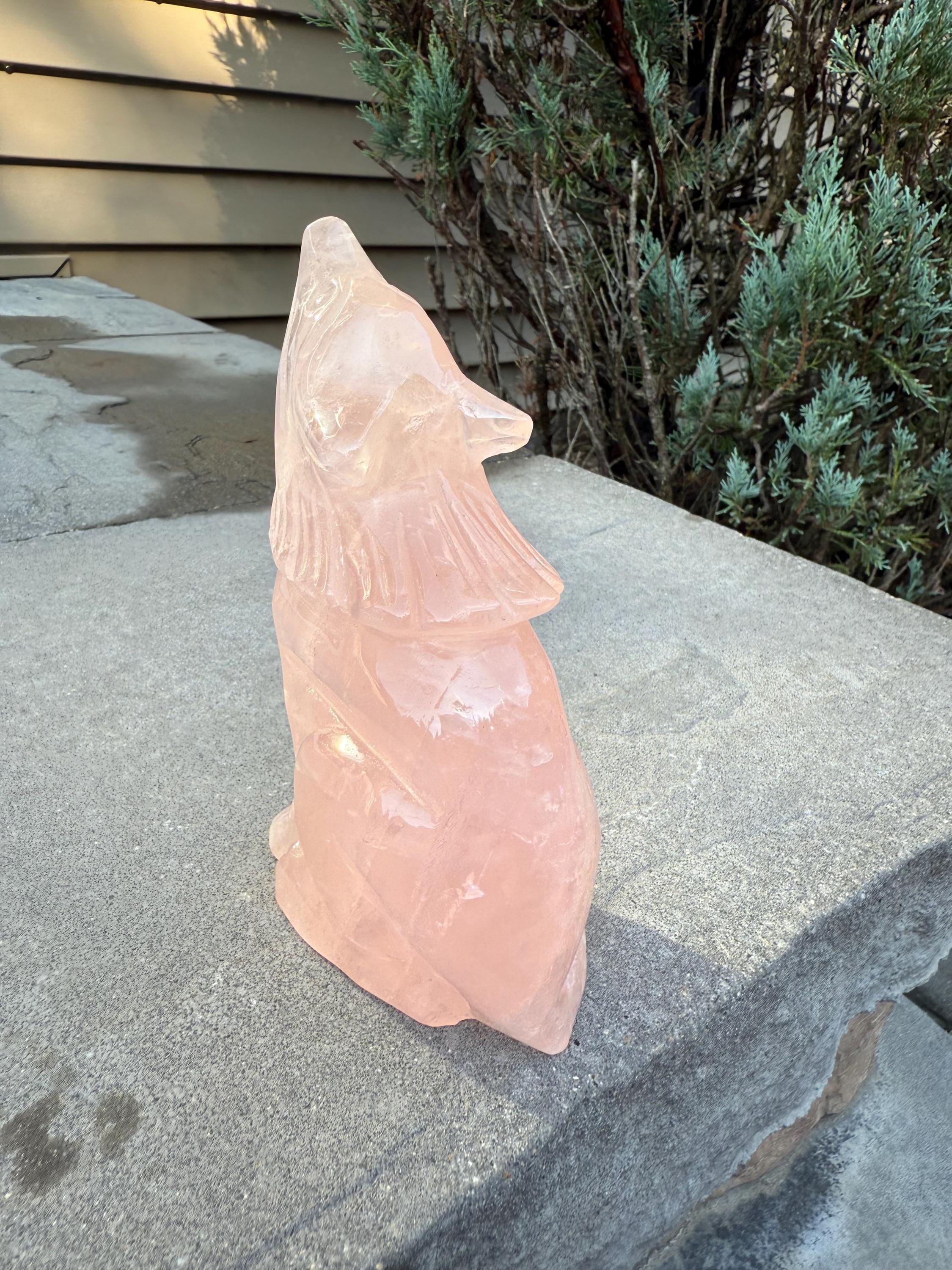 Rose Quartz Wolf Crystal Carving • Hand-Carved Spirit Animal • Gemstone Wolf • Healing Stone • Spiritual Decor 5
