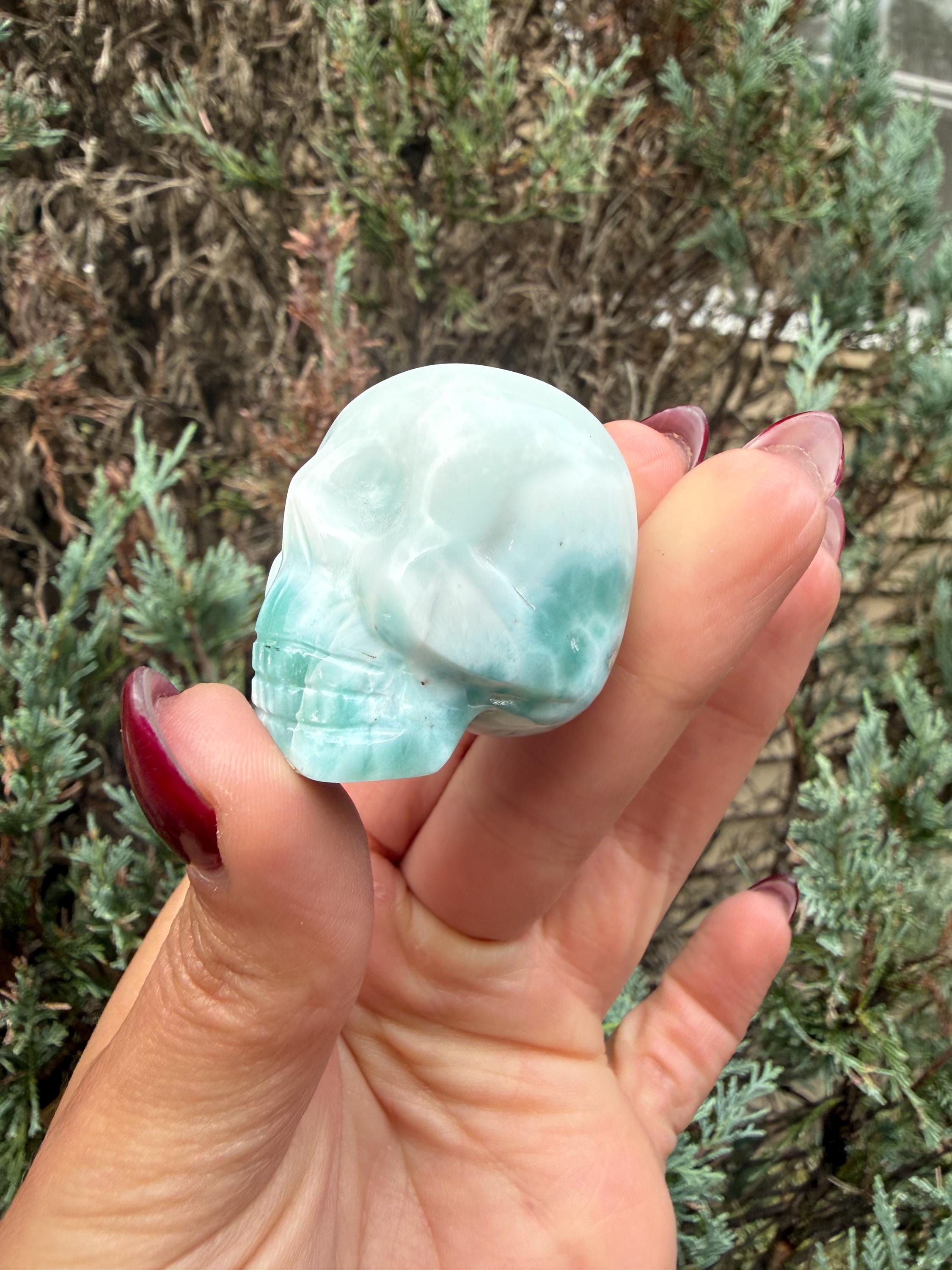 Larimar Skull Carving • Dominican Republic • Caribbean Blue Crystal Skull • Hand Carved Gemstone • Spiritual Decor 6