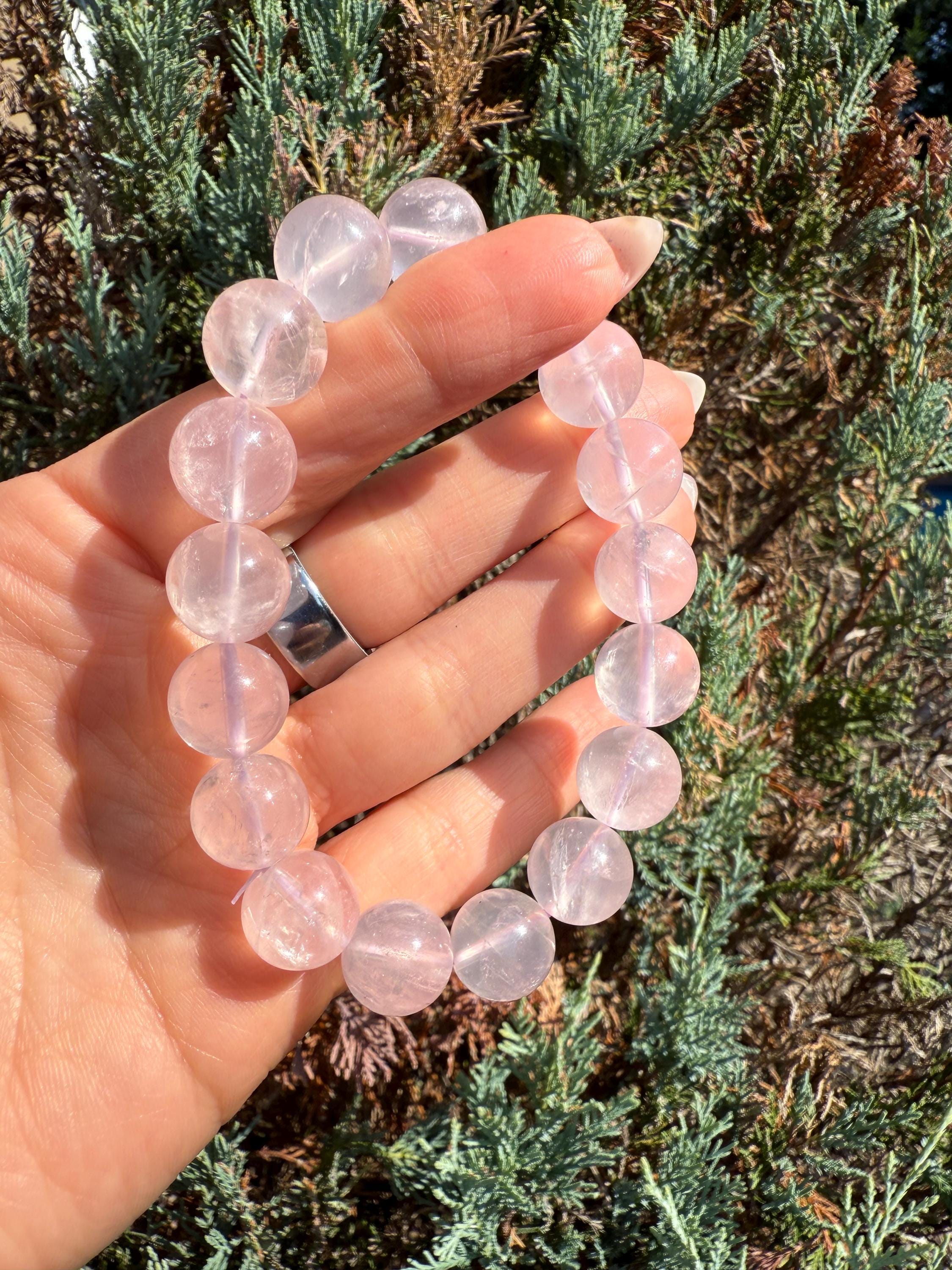 Rose Quartz 12.5mm Crystal Bracelet, Love, Self-Love, Heart Chakra Jewelry 5