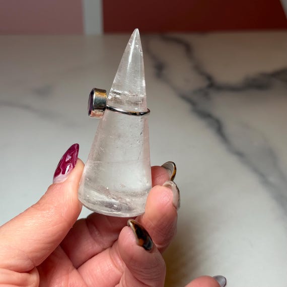 Faceted Amethyst Solitaire Ring: 925 Sterling Sil… - image 2