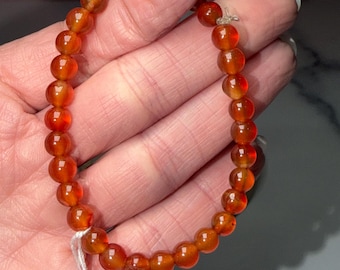 Carnelian Crystal Stretch Beaded Bracelet, 6.3mm Gemstone, Bold Energy, Everyday Wear Stretch Jewelry
