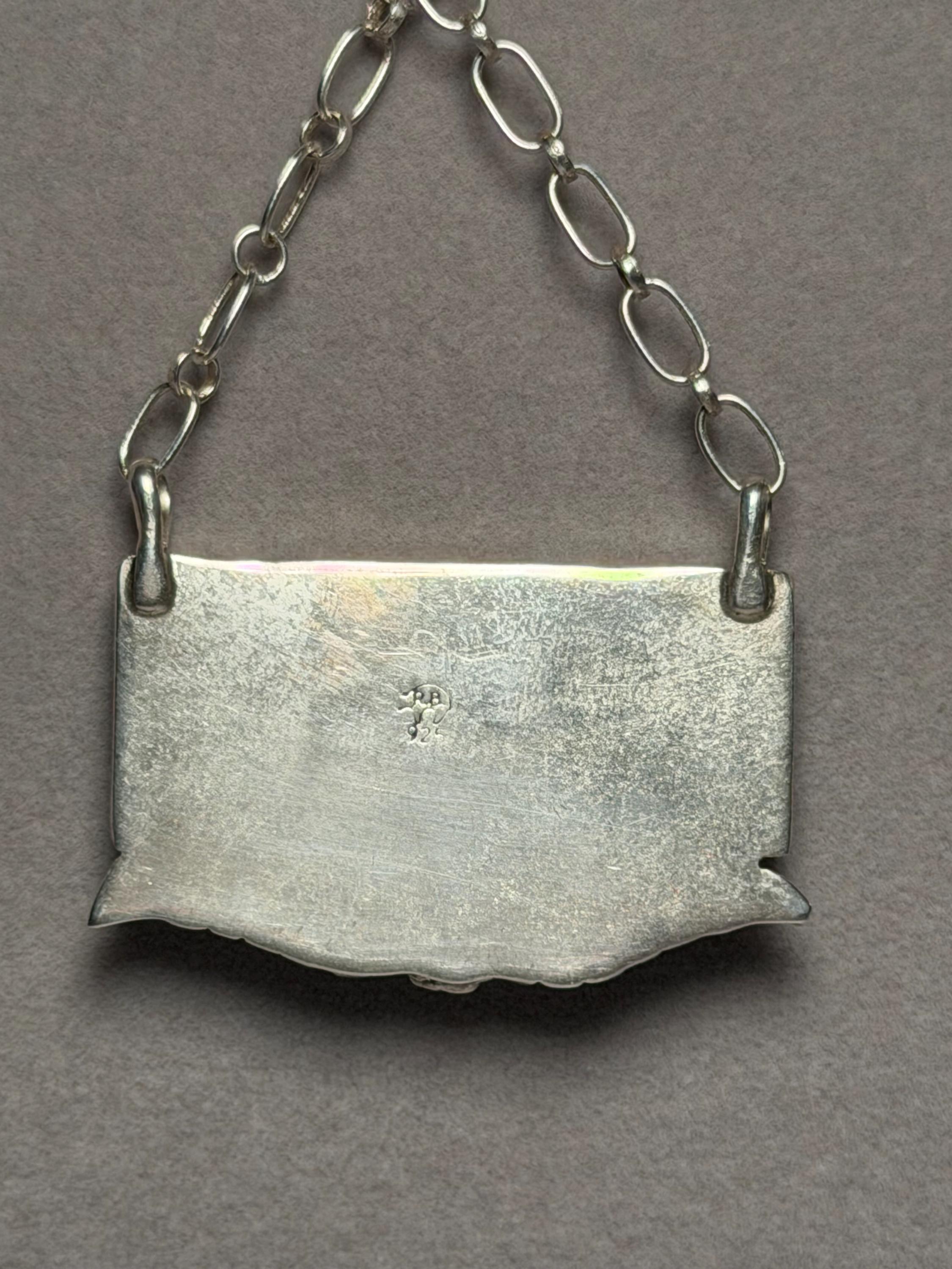 Sterling Silver Turquoise Floral Bar Necklace, Native Made Stamped Southwest Bear, 18.5 Inch 6