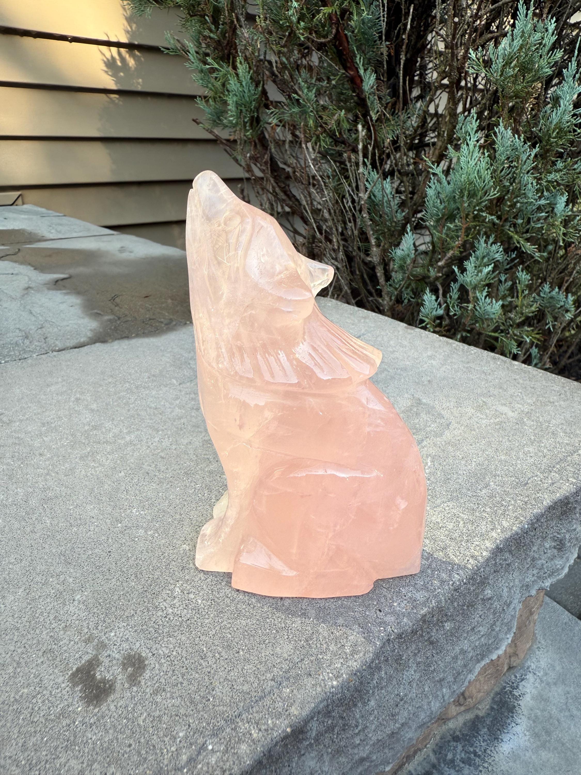 Rose Quartz Wolf Crystal Carving • Hand-Carved Spirit Animal • Gemstone Wolf • Healing Stone • Spiritual Decor