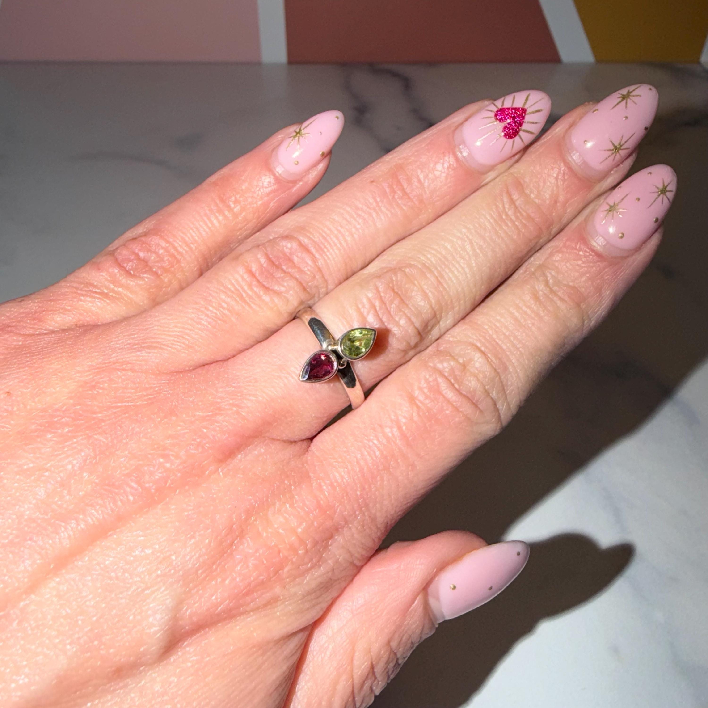 Pink & Green Tourmaline Ring • 925 Sterling Silver • Size 7 • Colorful Gemstone Ring • Dainty Statement Jewelry 3