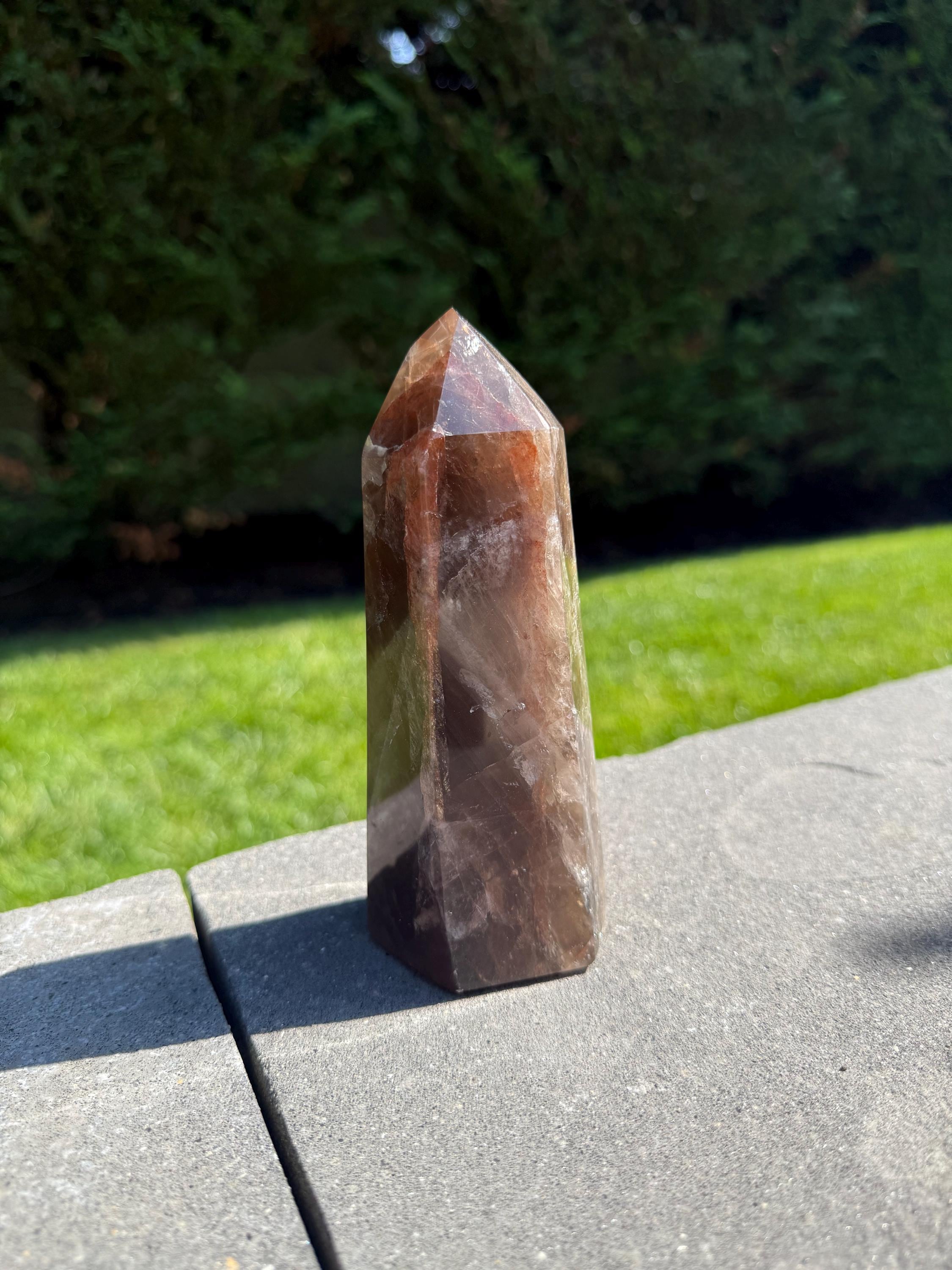Smoky Quartz & Fire Quartz Crystal Tower from Madagascar: Grounding and Energizing Stone Point 11