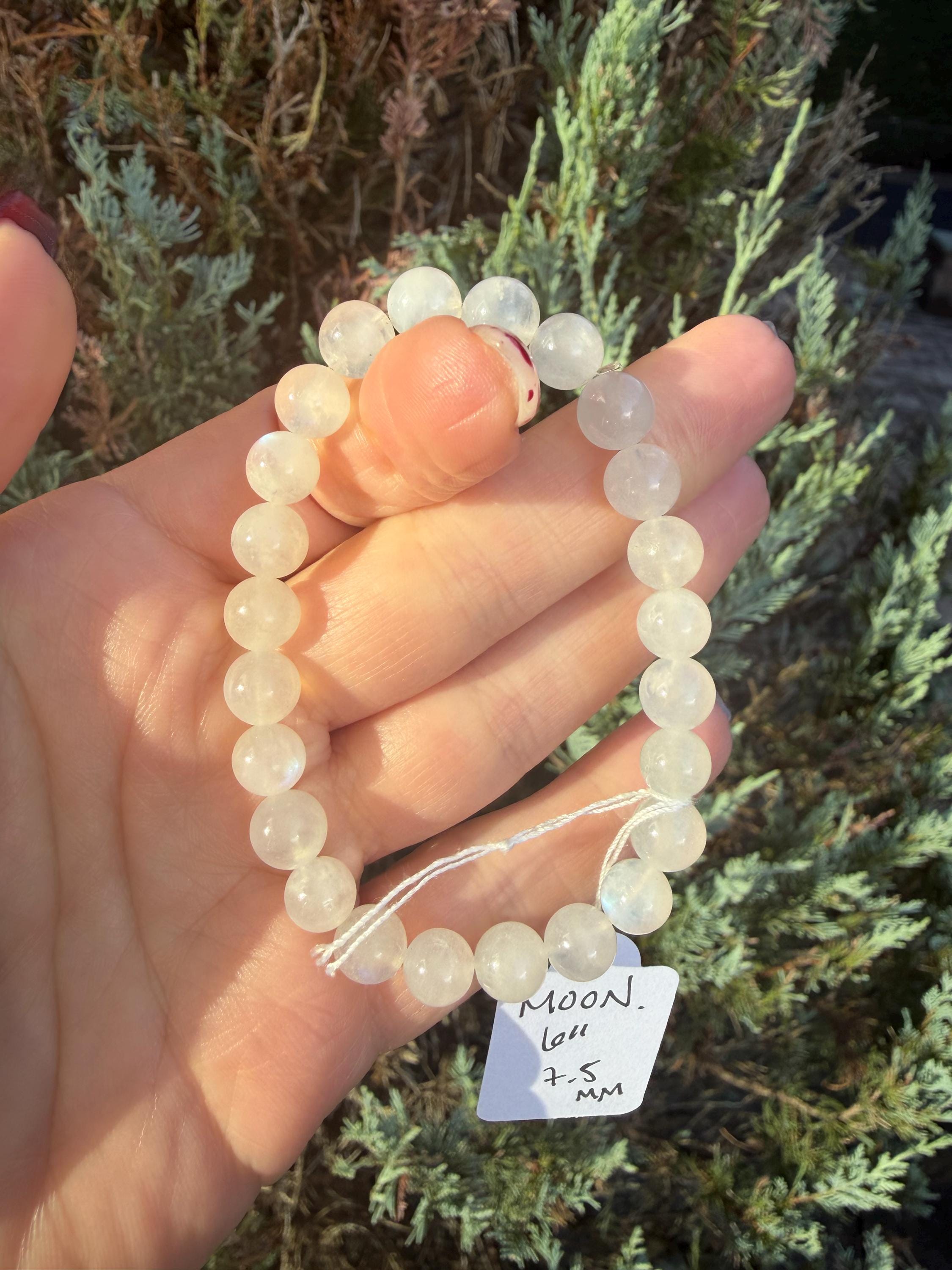 Flashy White Moonstone Beaded Bracelet • Crystal Healing Jewelry • Intuition & Feminine Energy 12