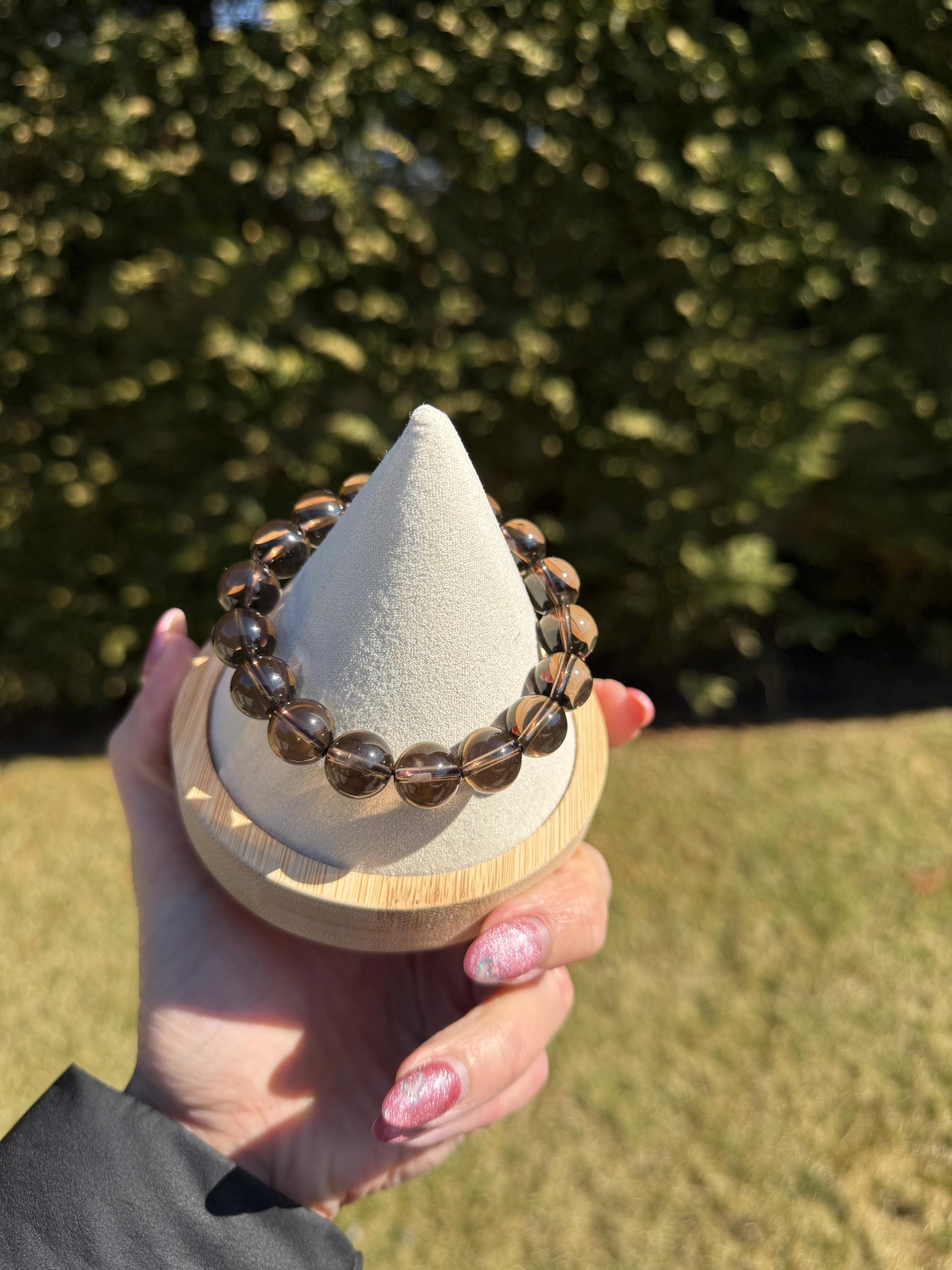 Smoky Quartz Beaded Bracelet • 12mm Natural Crystal • Grounding Stone • Healing Bracelet • Protection Jewelry 5