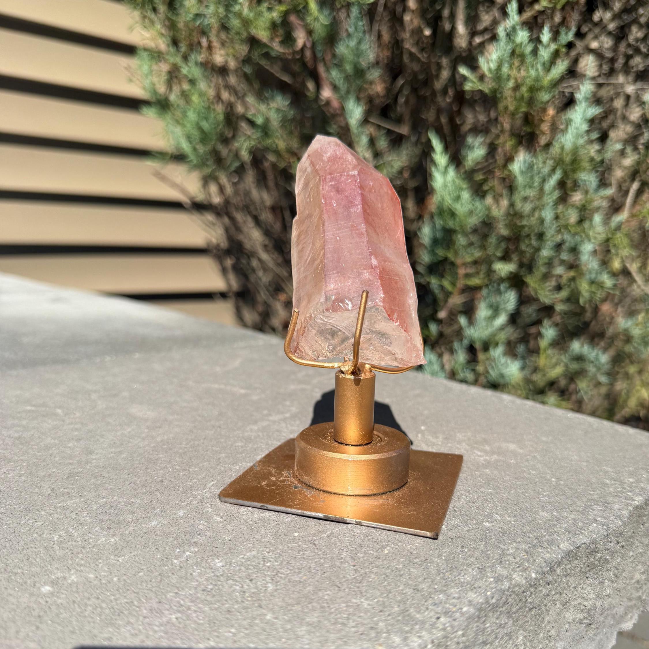 Pink Lithium Quartz Crystal Point on Stand • High Vibration Healing Stone • Spiritual Decor 2