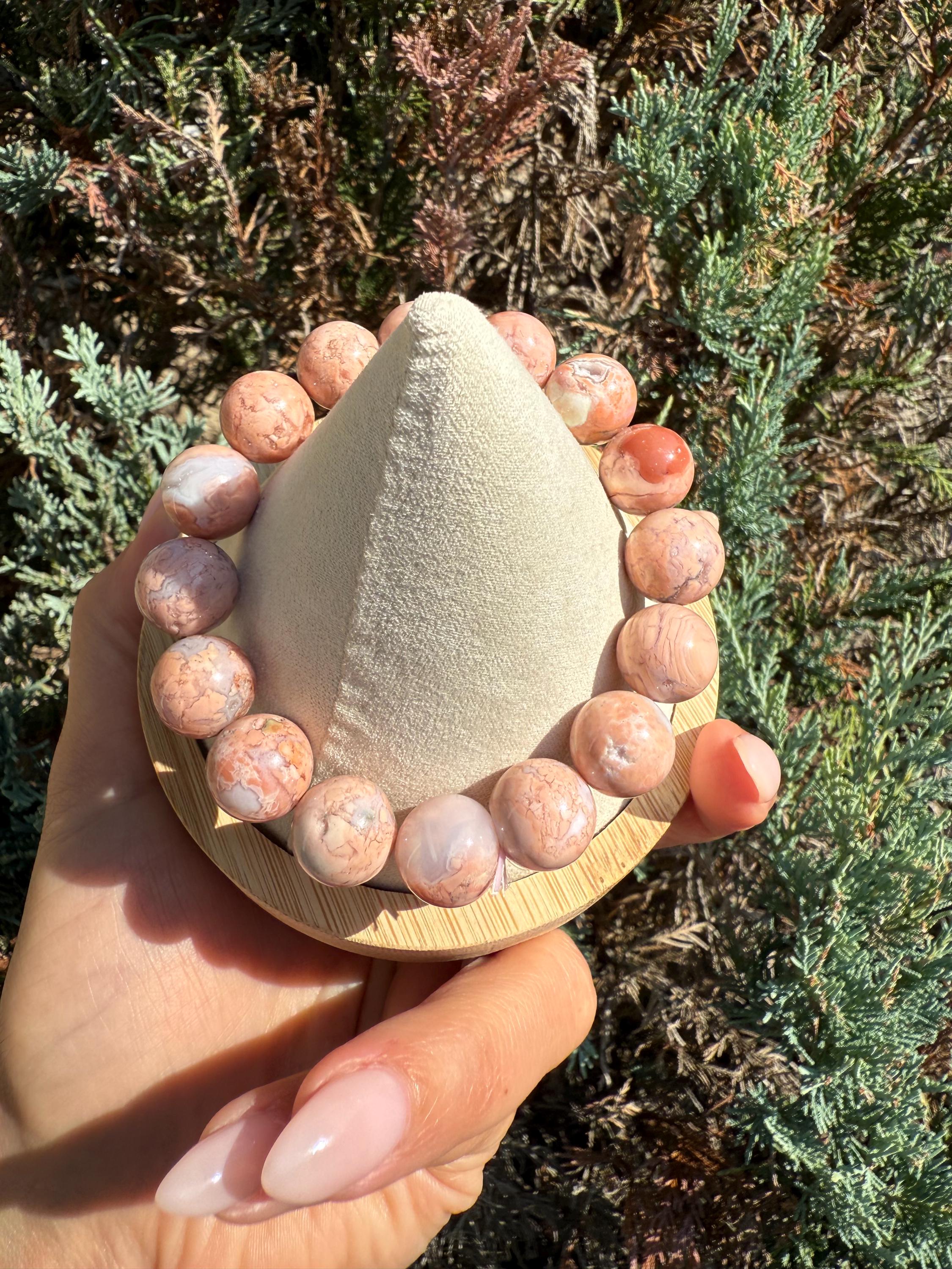 Druzy Pink Agate Stretch Beaded Bracelet, 13mm Cotton Candy Gemstone Jewelry 4