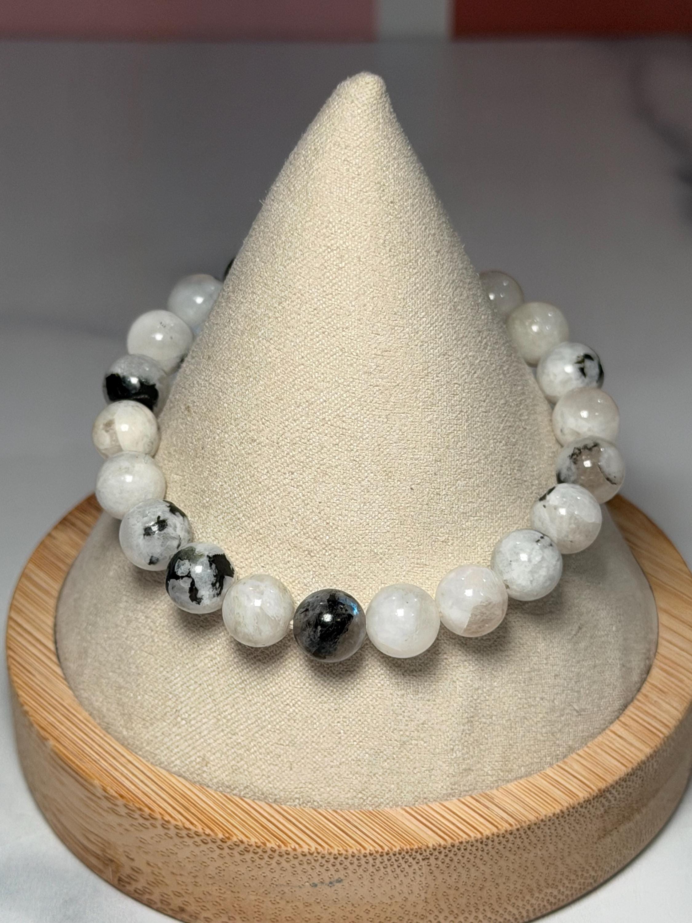 Rainbow Moonstone 8mm Beaded Bracelet • Blue Flash Intuition Stone, Feminine Energy Jewelry