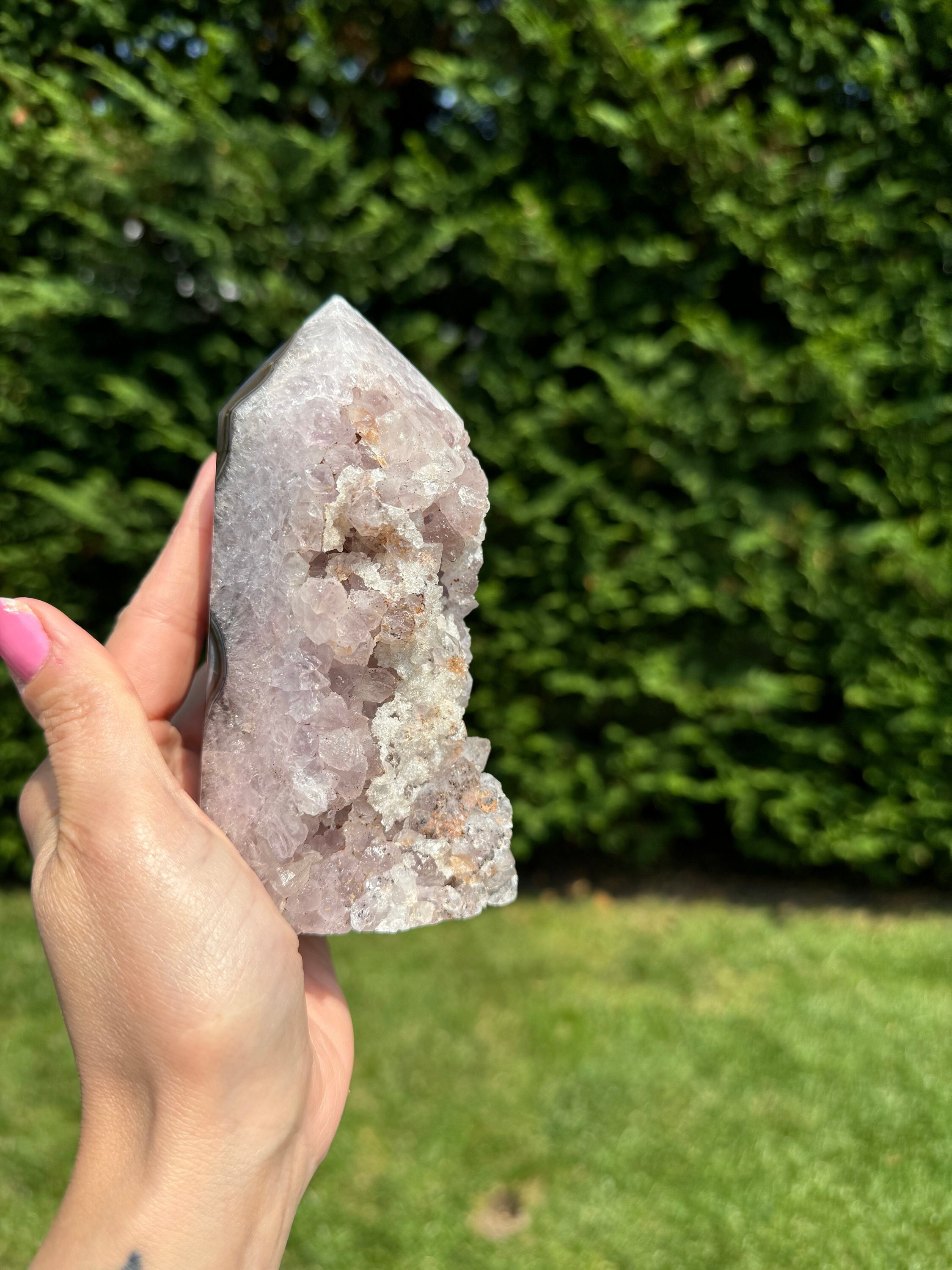 Purple Amethyst Crystal Tower • Banded Sugar Druzy • Polished Point Healing Stone