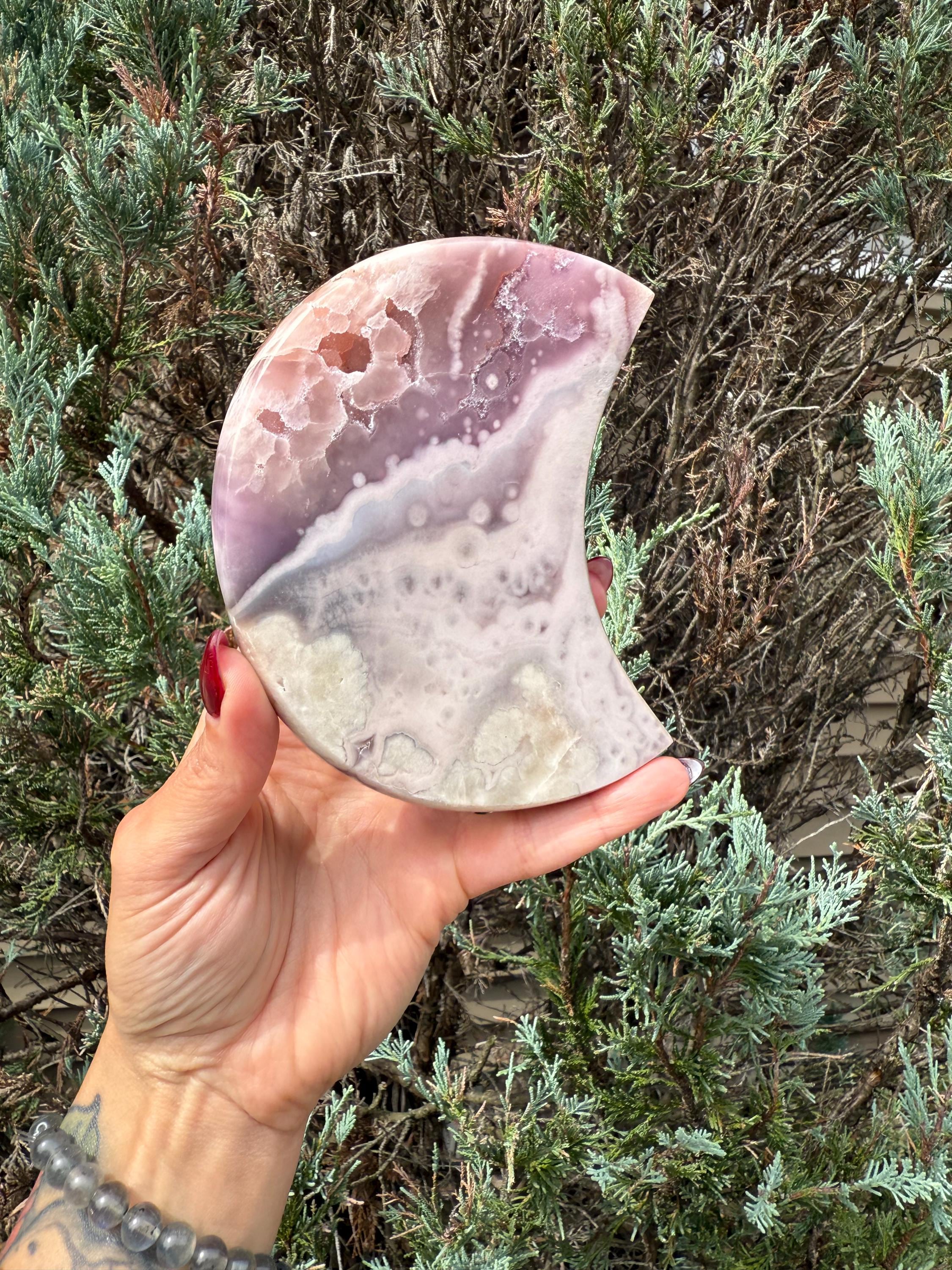 Pink Amethyst Druzy Moon Carving • Celestial Crystal Stand Display 2