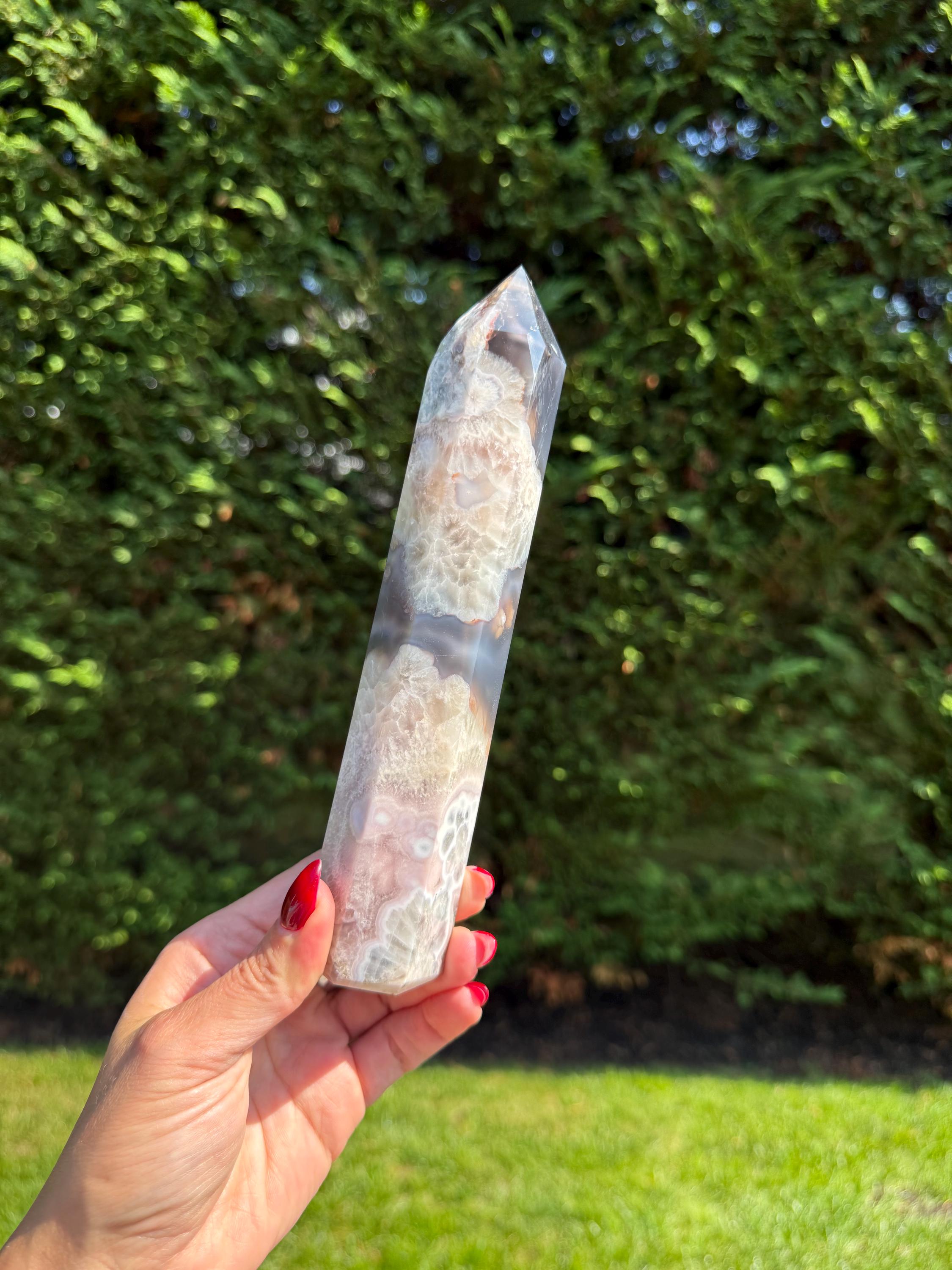 Black Flower Agate Druzy Crystal Tower • Polished Obelisk, Spiritual Decor 3
