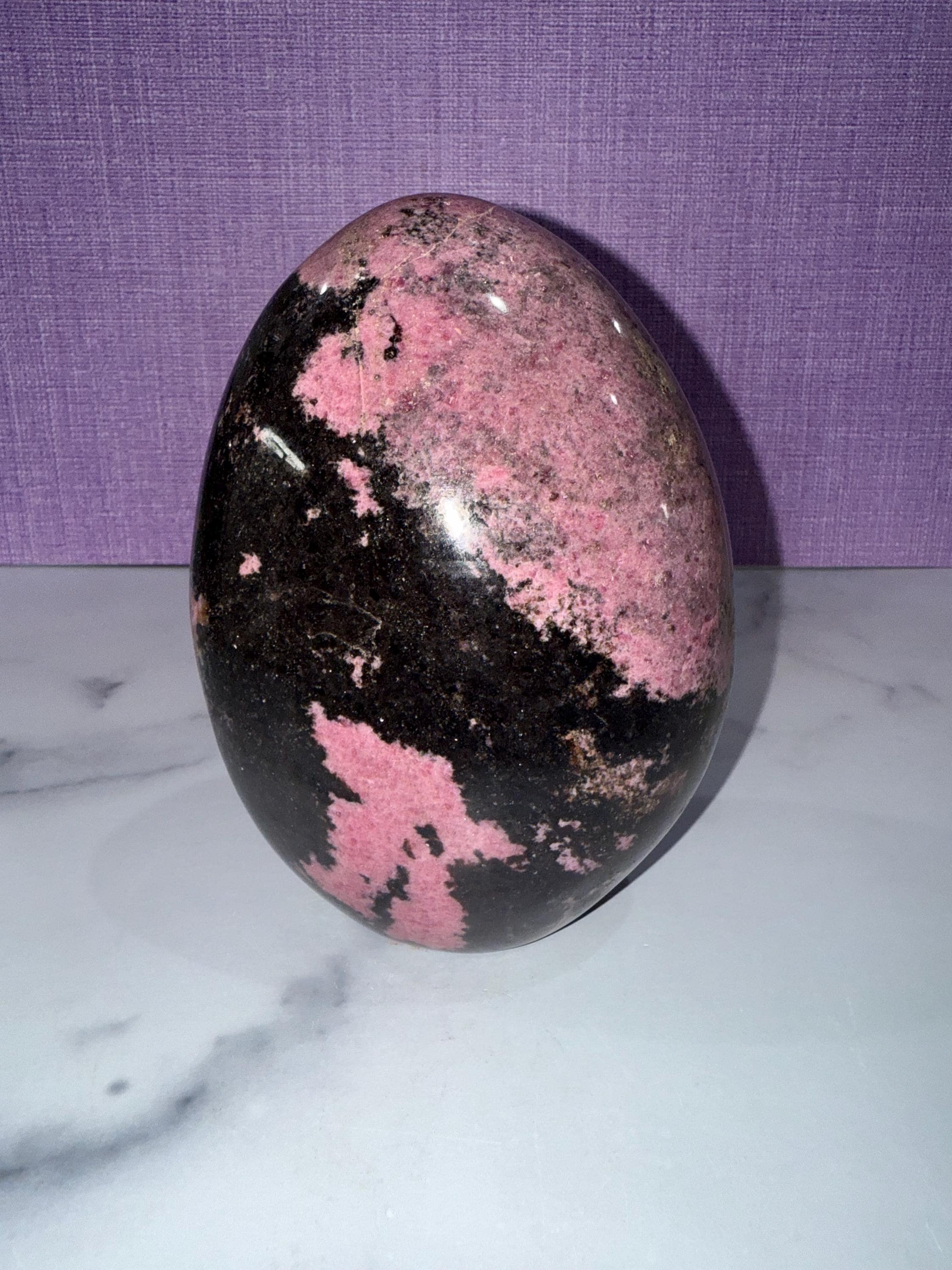 XL Rhodonite Crystal Freeform • Polished Pink Black Gemstone Madagascar Specimen